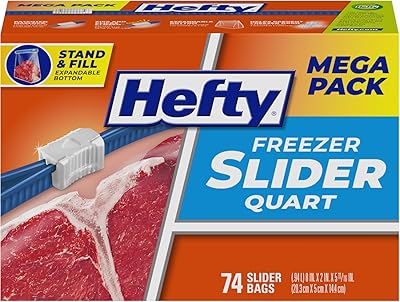 Hefty Slider Freezer Kitchen Storage Bags, Quart Size, 74 Count