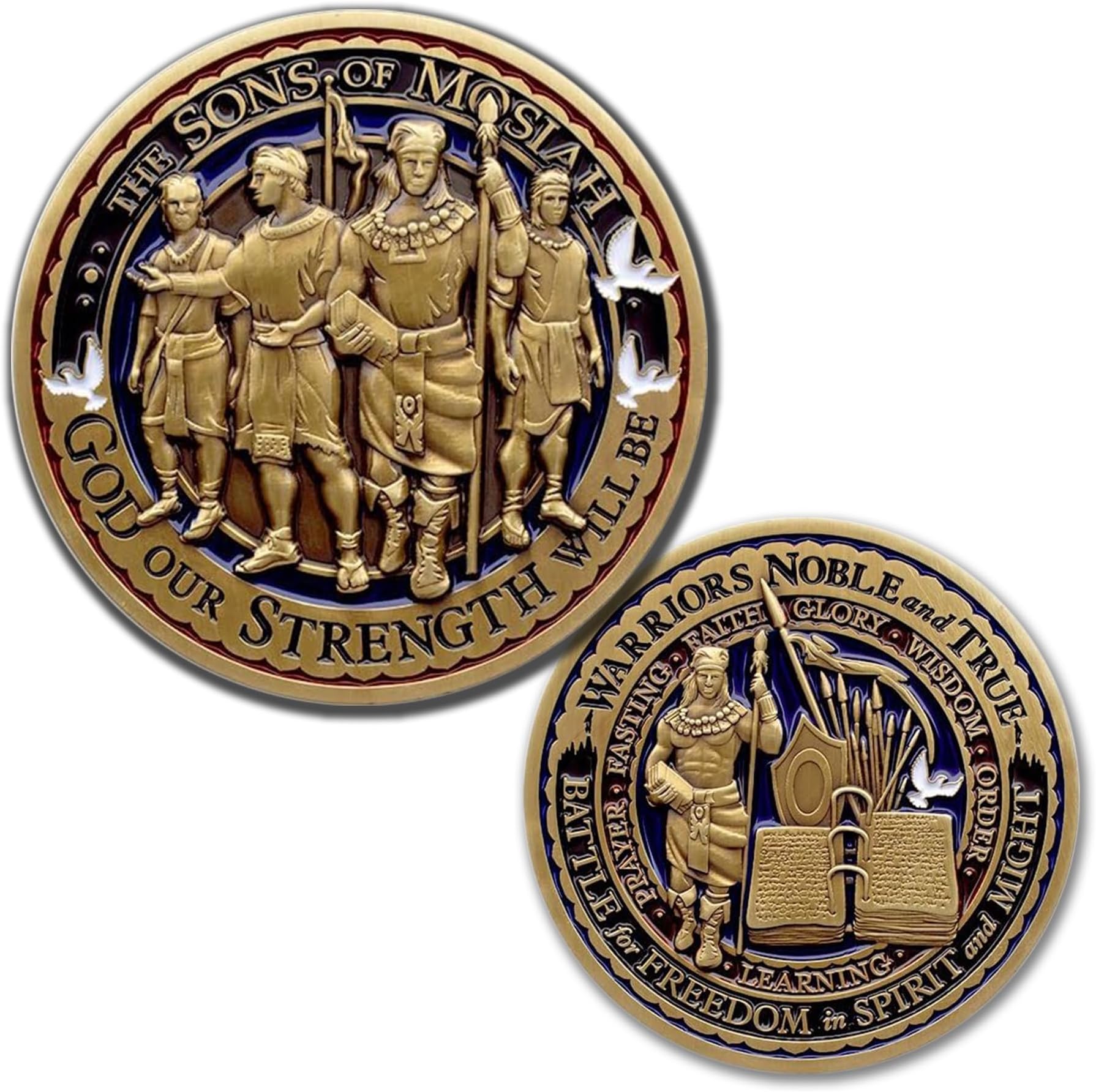Sons of Mosiah LDS Medallion - Antique Finished Hand Colored and Polished - 1¾" Diameter Solid Metal Challenge Coin