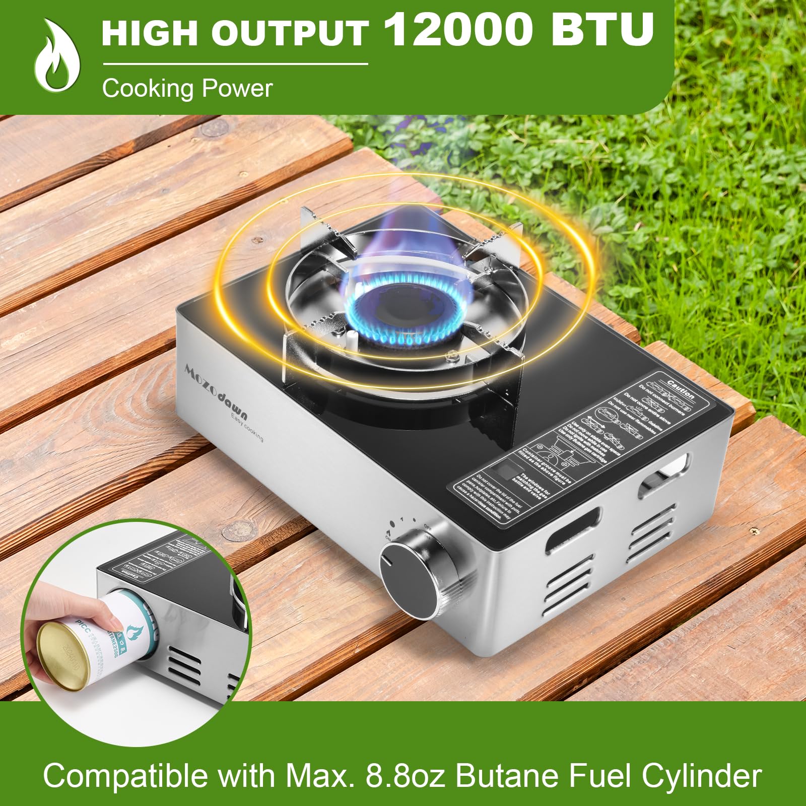 Réchaud de camping portable avec étui de transport, réchaud au butane 12 000 BTU à brûleur unique pour le camping, les pique-niques, la randonnée, la pêche et les activités de plein air