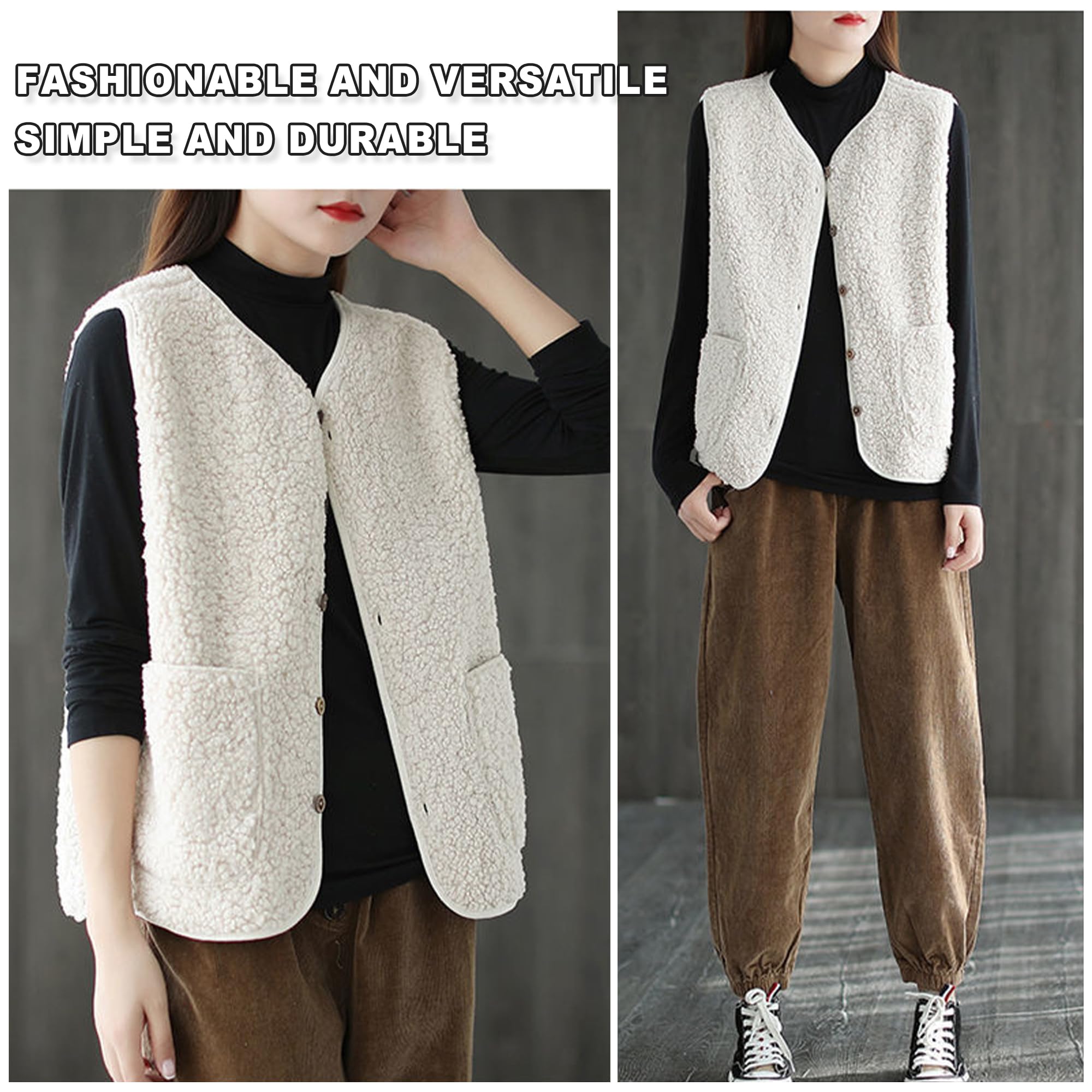 beifon Gilet Sans Manches Femme Polaire Doudoune Sans Manches Fourrure Veste Laine Couleur Unie Blouson Mode Bouton Matelassée