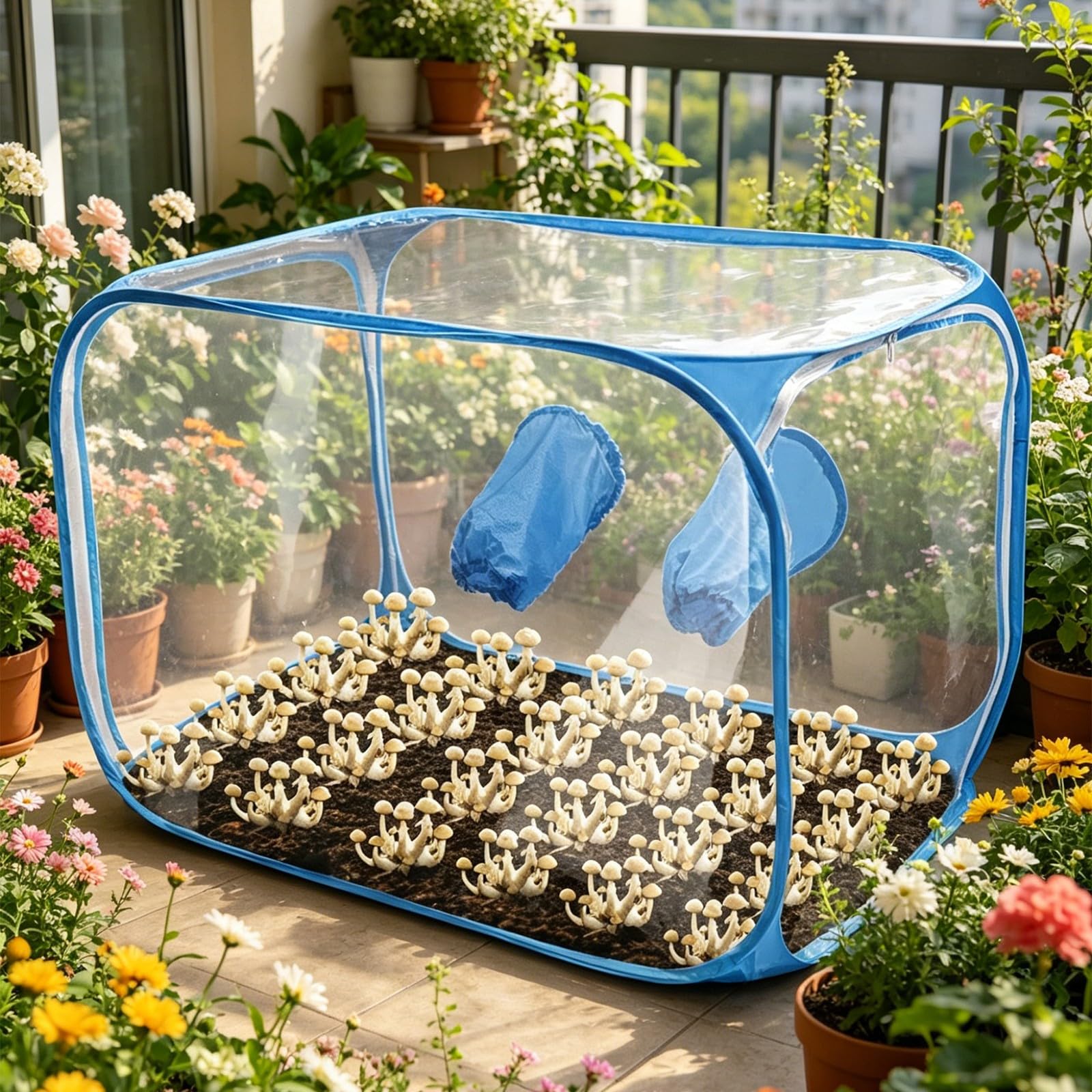 Generisch Juego de carpa plegable para cultivo de setas, caja de aire silenciosa, carcasa de ABS transparente plegable con aberturas para guantes para el jardín interior, tienda de jardín interior