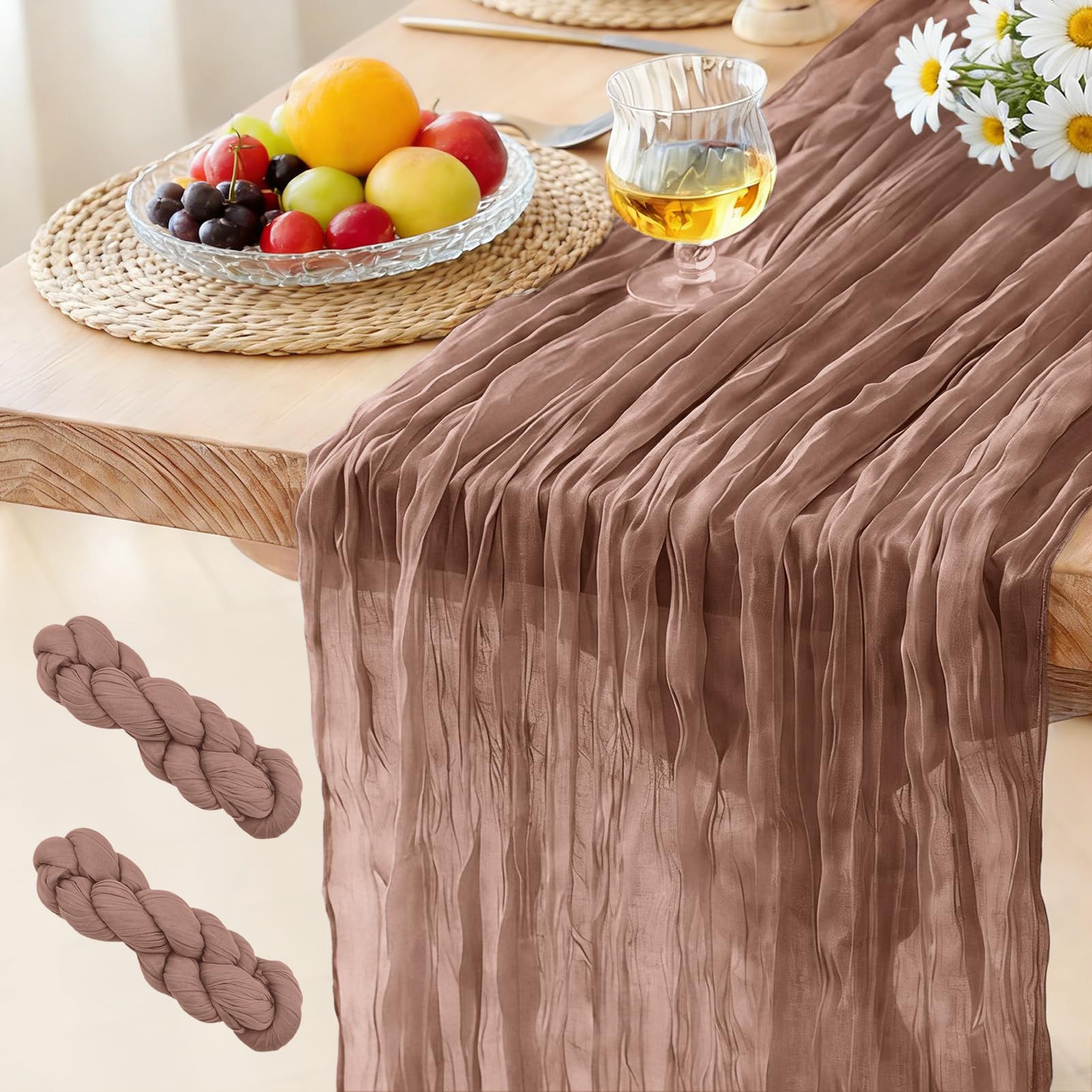2 Pack Cheesecloth Table Runner Dusty Pink, 300 x 90 CM Bohemian-style Gauze Rustic Gauze Fabric Tablecloth for Wedding, Parties, Christmas and New Year's Eve Table Decoration โ image 1