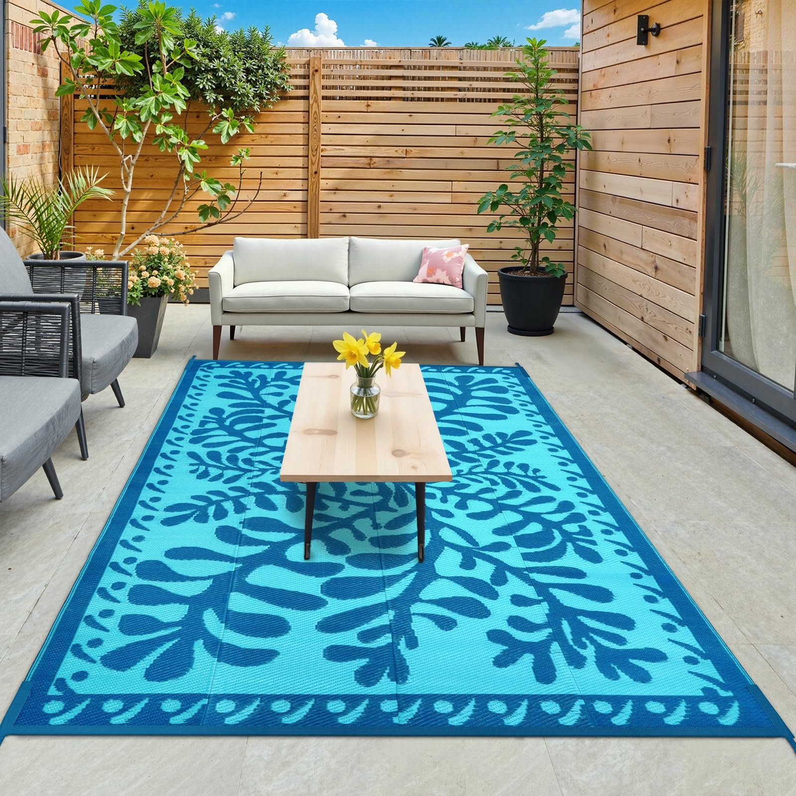 Anidaroel Outdoor Area Rug for Patio Clearance 6x9 Waterproof, Reversible Plastic Straw Rug Outside Rug, RV Mat for Camping, Porch, Balcony, Pool Deck