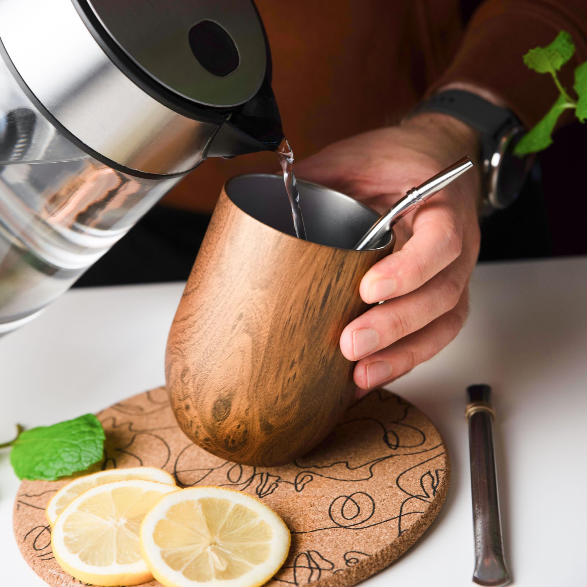 Set Yerba Mate Argentino - Tazza Doppia Parete 350ml + 2 Cannucce In Acciaio Con Filtro, Ideale Per Bevande Calde E Fredde