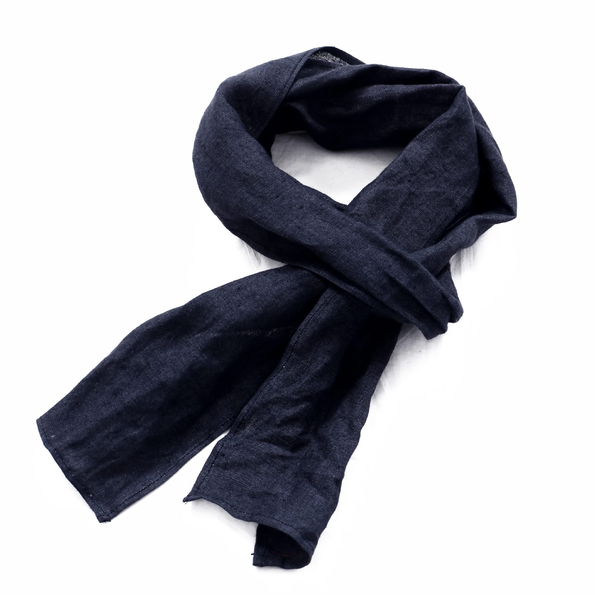 THE ART BOX100% Pure Linen Scarf, Men & Women Fall Winter Wrap, Warm Soft Stole, Head Neck Scarf, Machine Weave, 5 X 60 Inch, Black, M