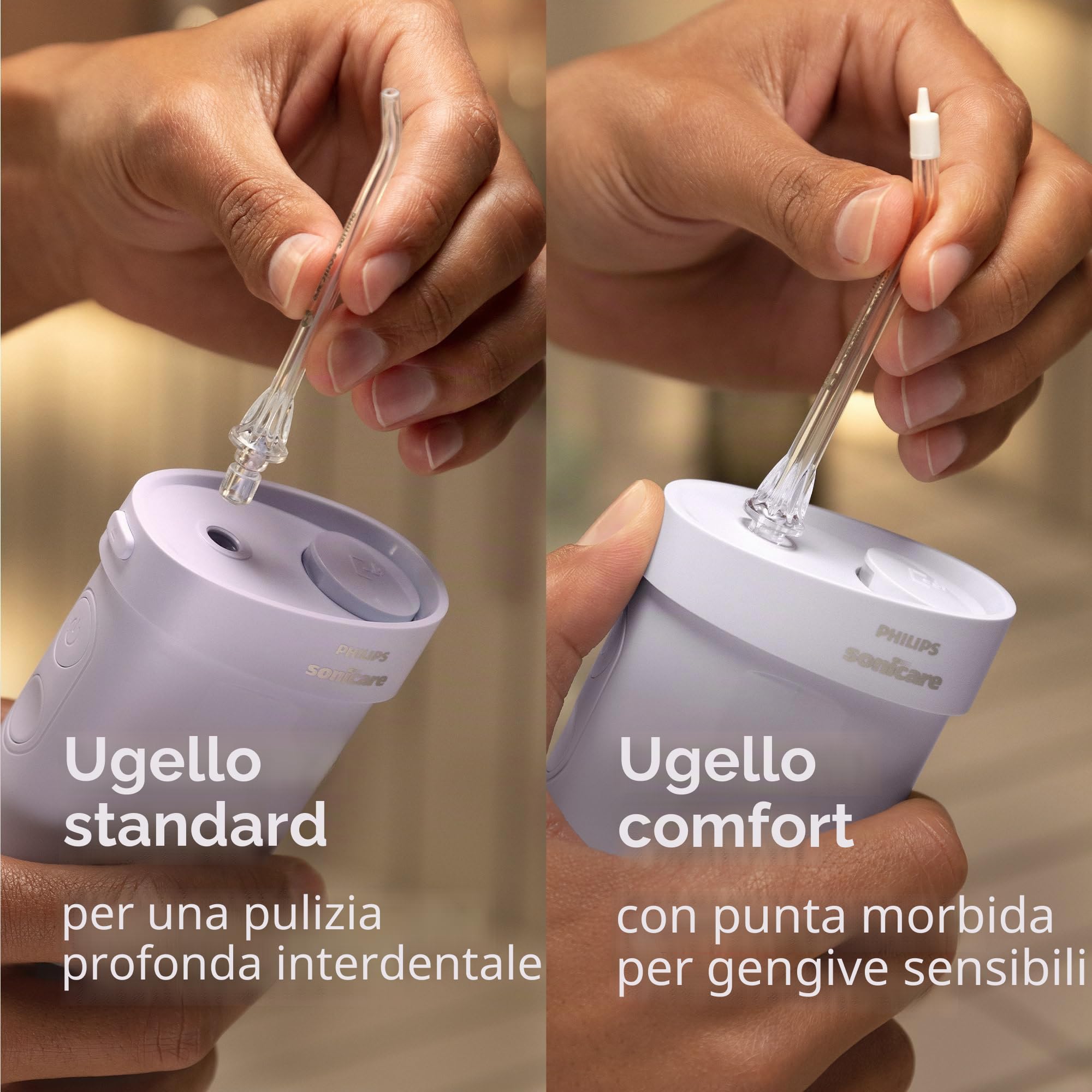 Philips Sonicare Flosser compatto 1000, idropulsore portatile con 3 modalità di filo interdentale, irrigatore orale impermeabile IPX7, adatto ai viaggi, viola, modello HX3333/23