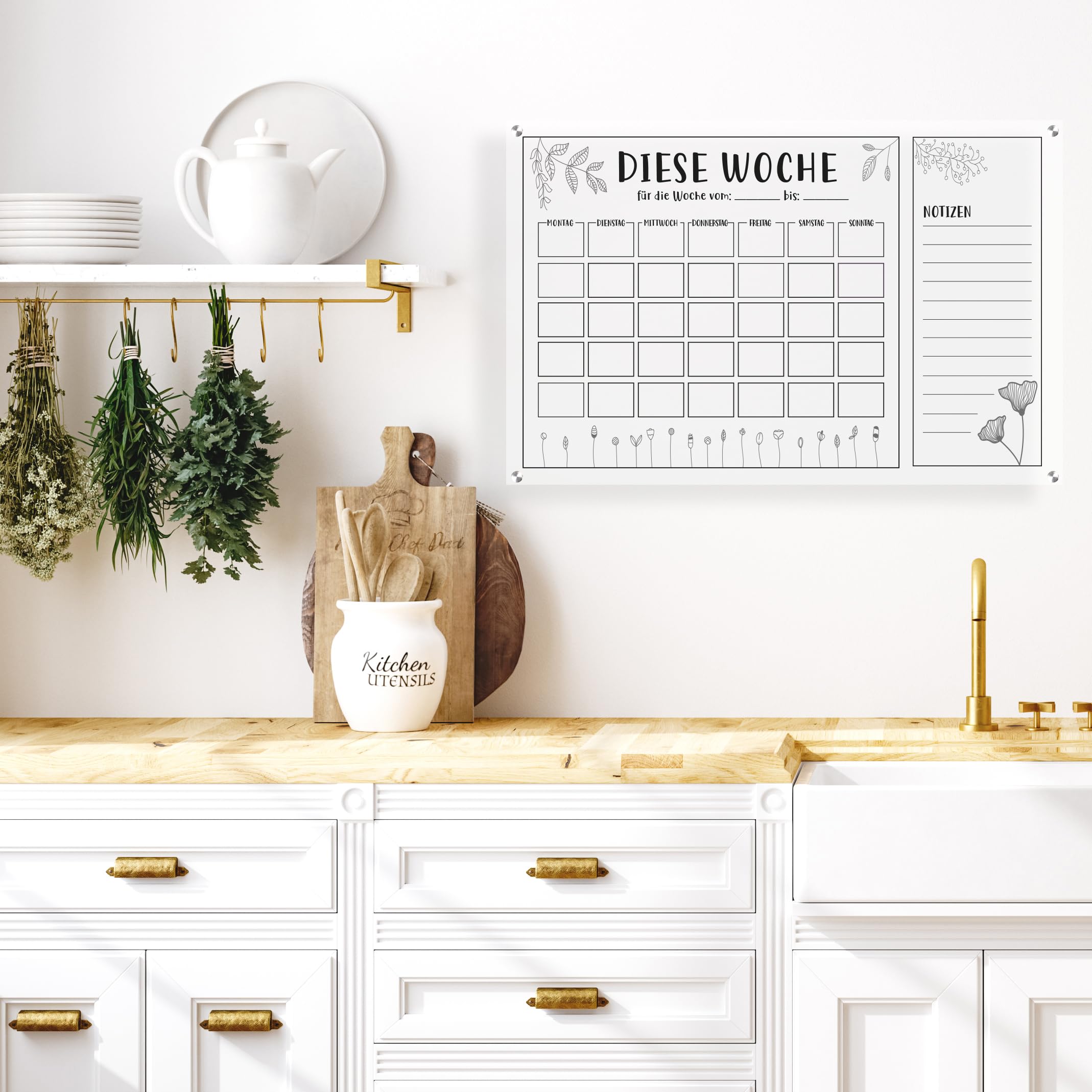 Queence Acrylglas Wochenplaner abwischbar 70x50 cm | Wochenplan transparent | Geburtstags-Kalender | Familienplaner | Notizen | Terminkalender | Wandkalender | Monatskalender (PLAN03)