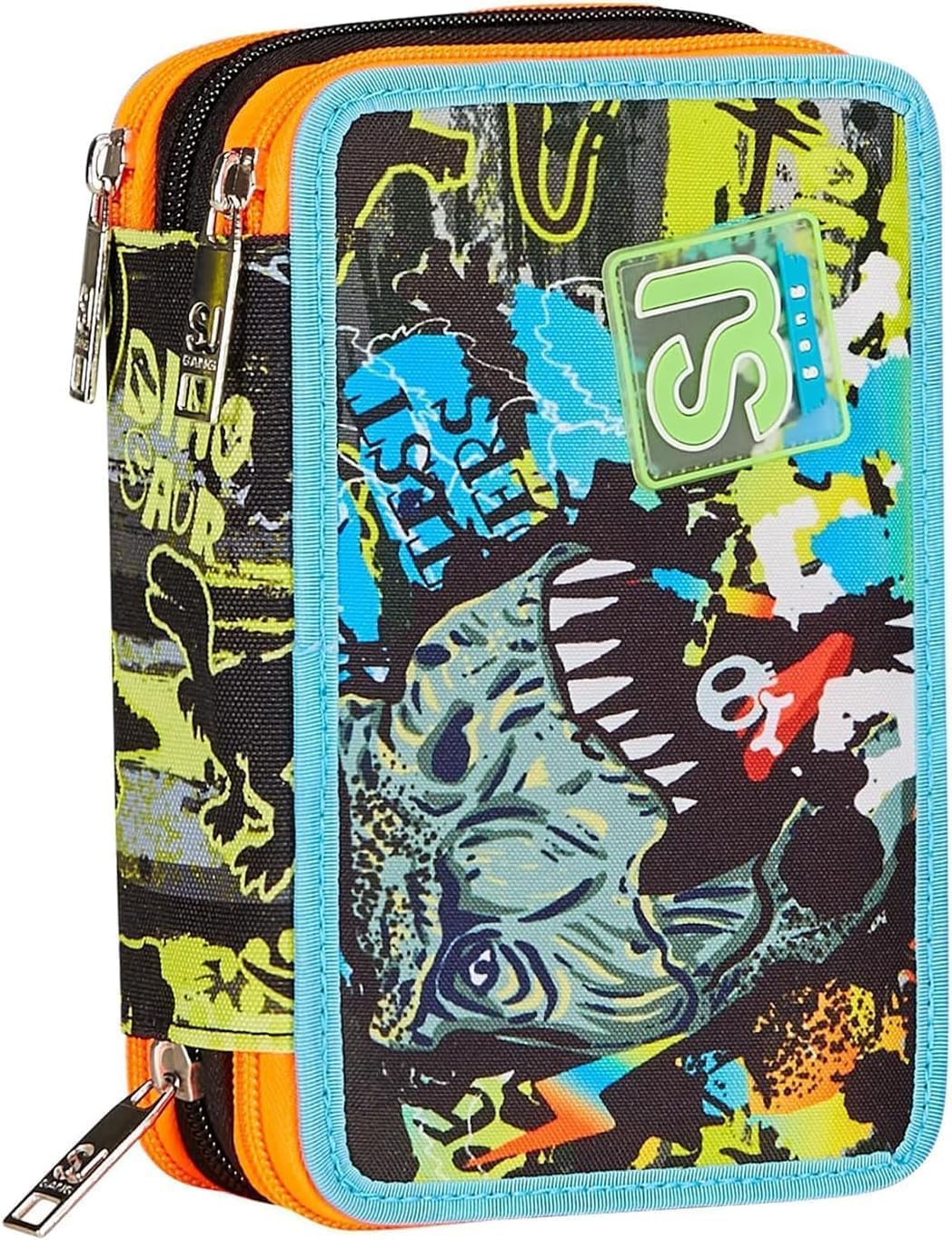 Seven. Schoolpack Zaino Scuola SJ Gang Boy Estensibile T-Rex + Astuccio 3 Zip Completo con Portachiavi