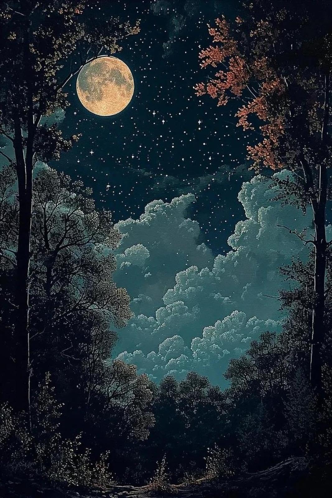 Yocheng Fantasy Artwork Room Decor Celestial Night Court Starry Village Skyline Printable Poster Night Moon Star Wall Art Poster 30x40cm No Frame