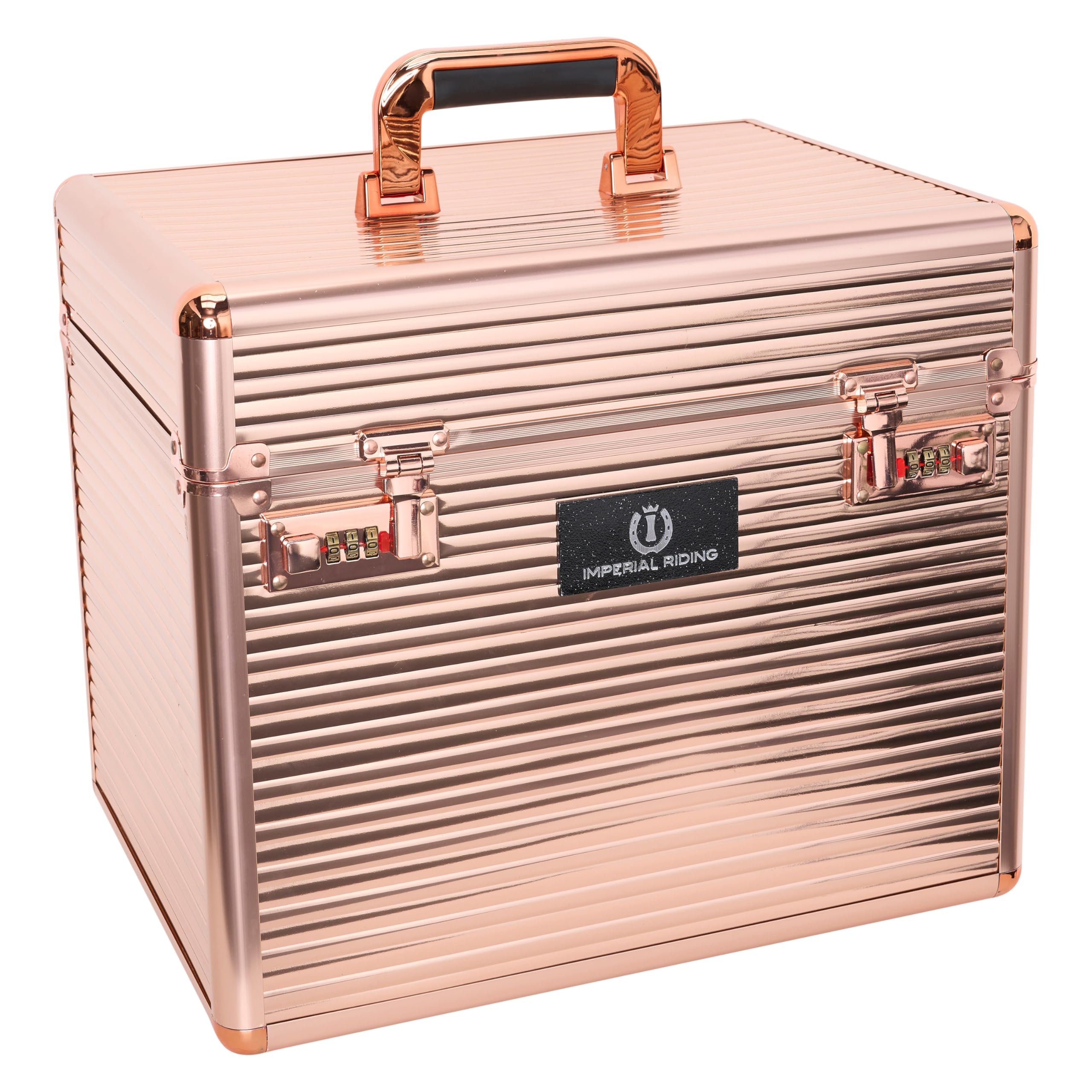 Imperial Riding Shiny Classic - Caja de limpieza con cerradura de combinación, compartimentos ajustables, caja de almacenamiento para herramientas de limpieza, con espejo en la tapa, caja de limpieza