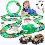 Dinosaur Jurassic Race Track Glow in The Dark Toy Playset - Includes Dino Figures, Epic Loop & Jaw Tunnel Set - Birthday for Kids, Boys & Girls 3-8 Years Old