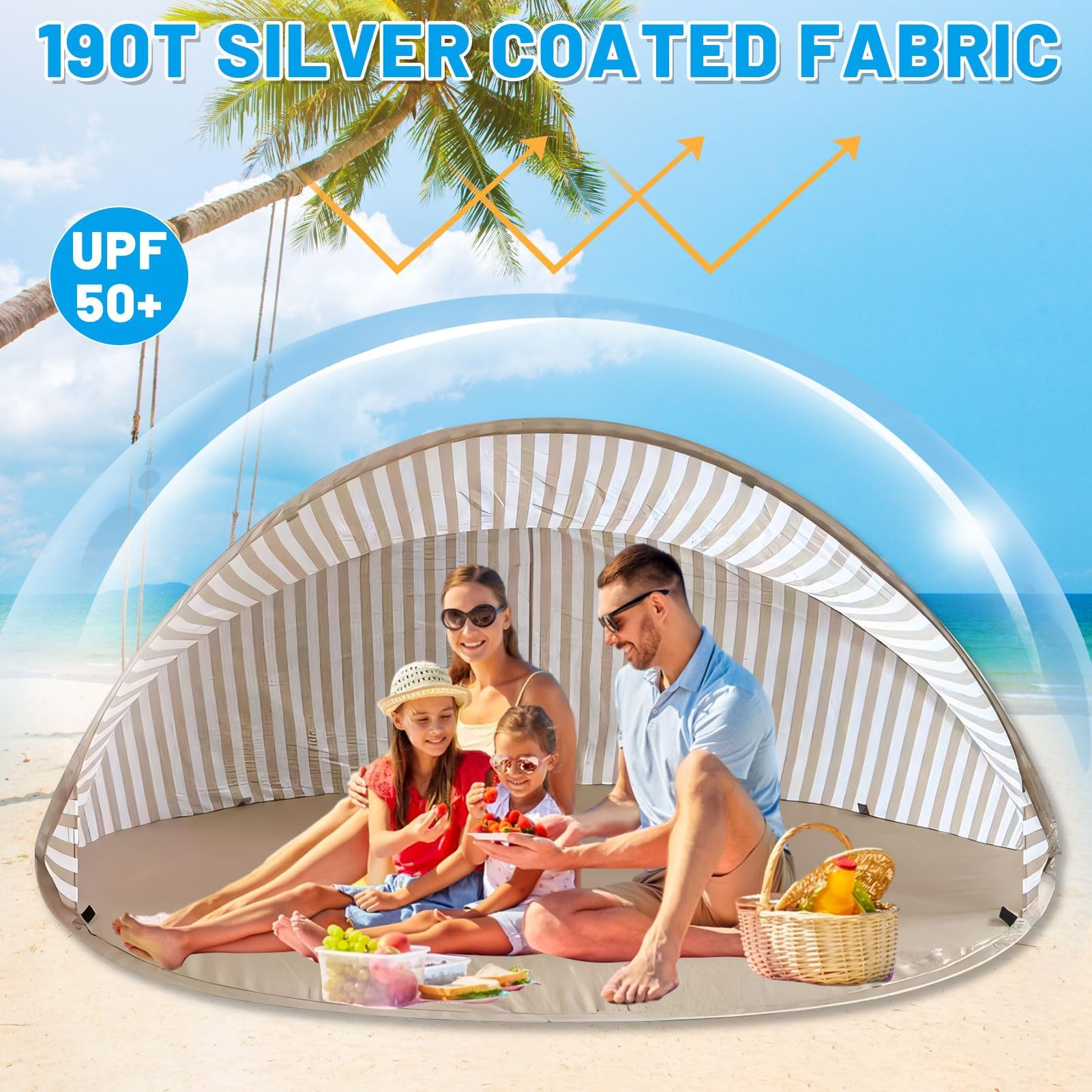 Strandmuschel Baby Uv Schutz 50, Tragbar Windschutz Strand Zelt, 2-3 Personen Strandmuschel Pop Up, Strandzelt, Kleines Packmaß, Inkl. Tragetasche Und Bodenheringe (A)