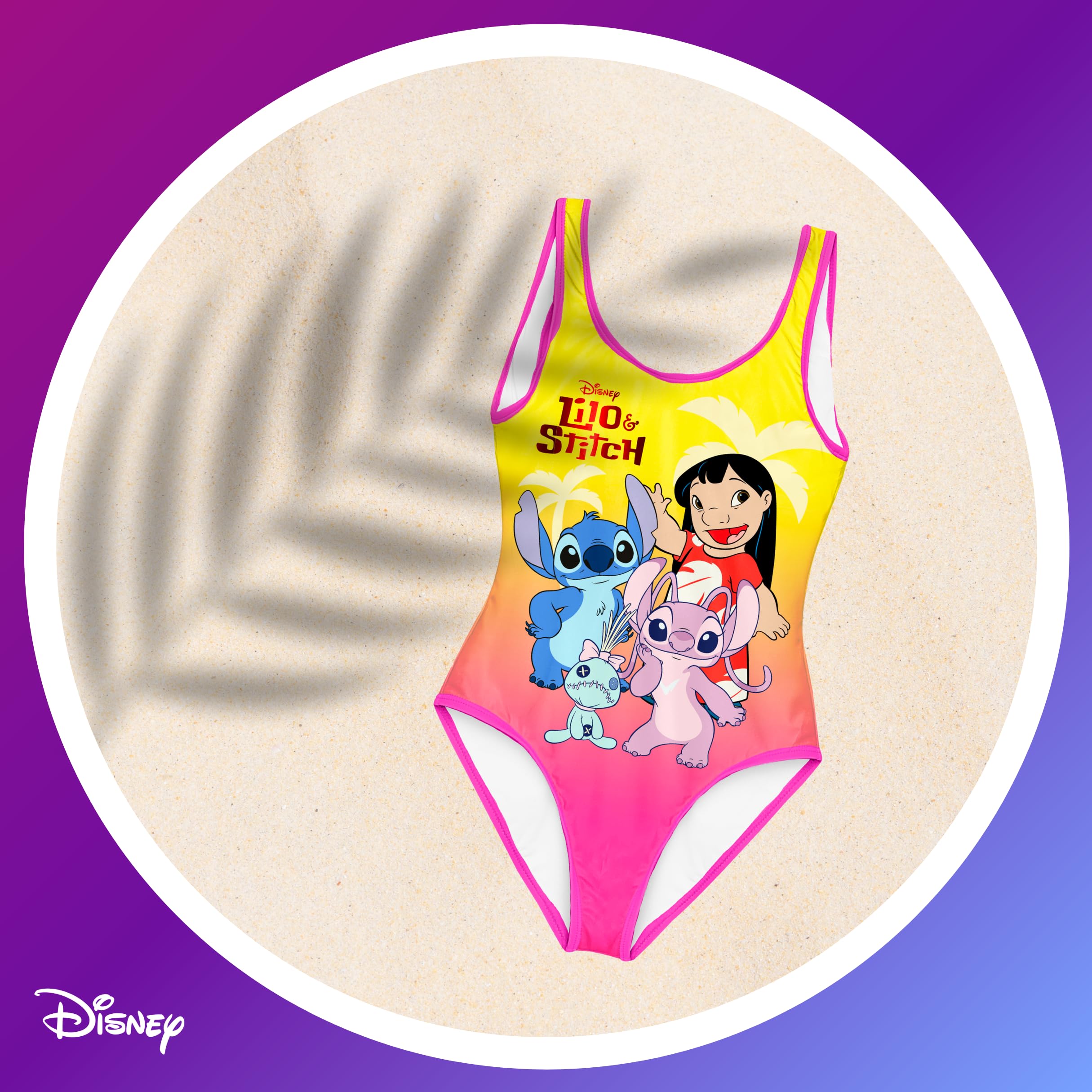 Disney Stitch et Angel Maillot de Bain Une Pièce pour Fille, Conception Lilo Stitch Angel e Scrump Maillot de Bain Natation pour Enfant, Taille 8 Ans | Orange