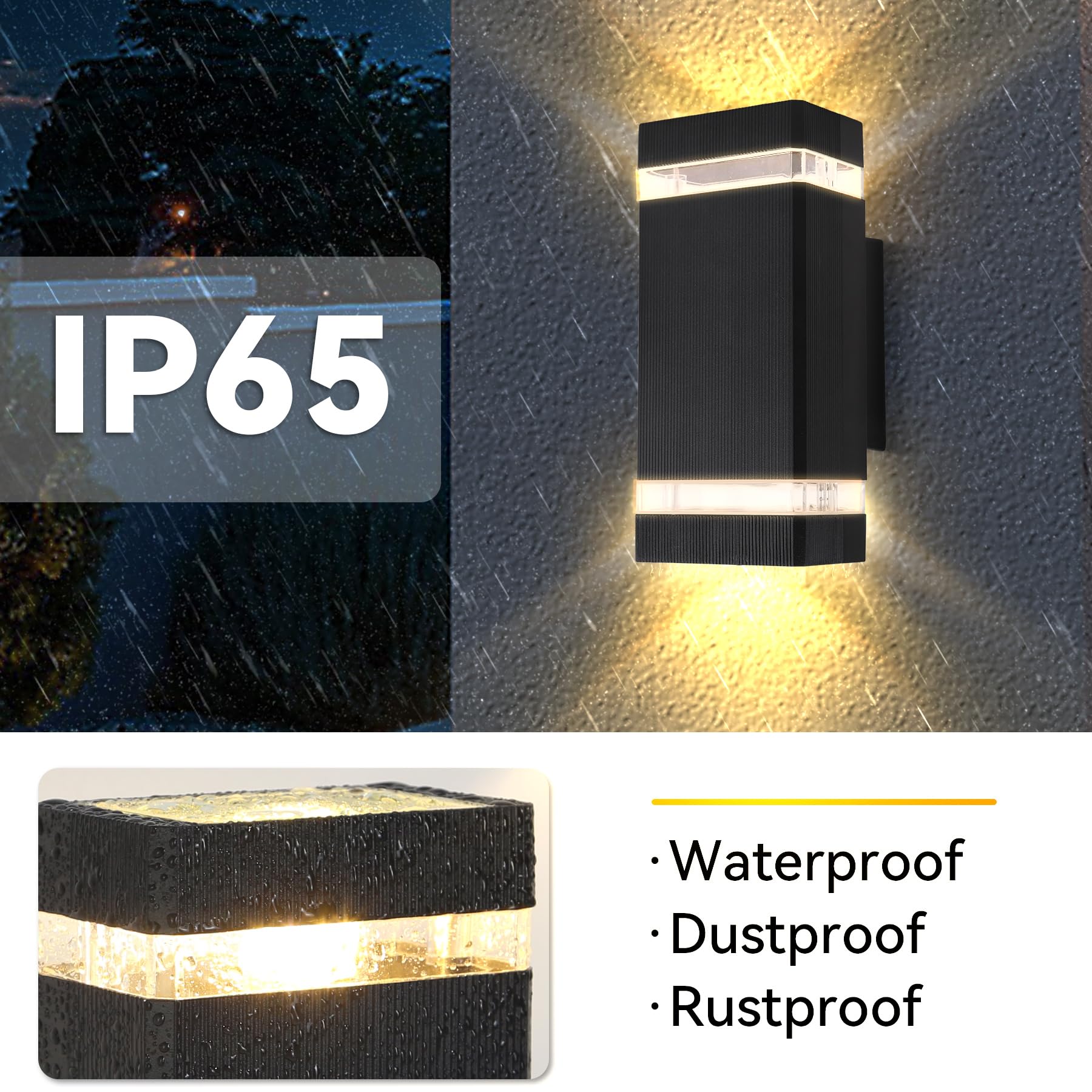 YICALE Outdoor Wall Lights Mains Powered,Up Down Lights Outdoor IP65 Outside Wall Light,Aluminium LED Porch Front Door Light for House,Garden,6W GU10*4,Black - Image 4