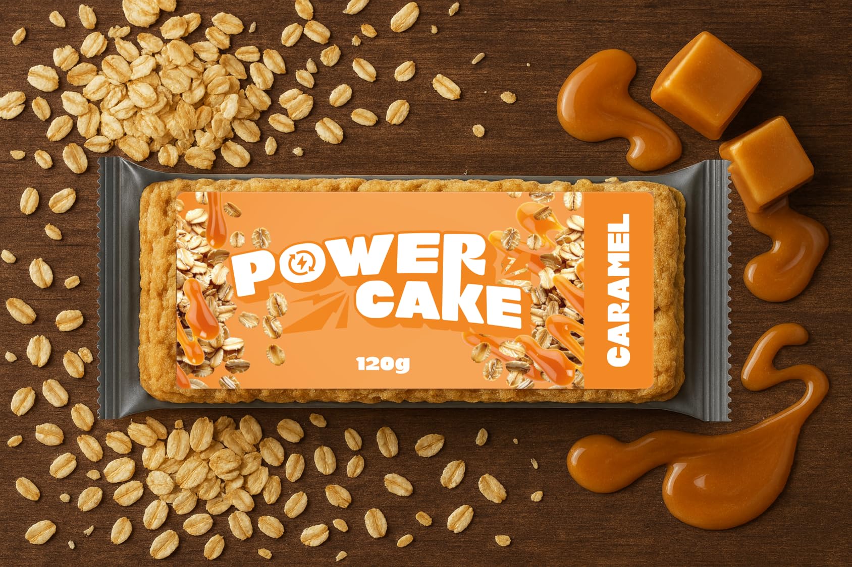 Foodtastic Power Cake karmel (30 x 120 g) | pyszne, soczyste batony owsiane | ręcznie wykonany baton energetyczny Flapjack z płatków owsianych