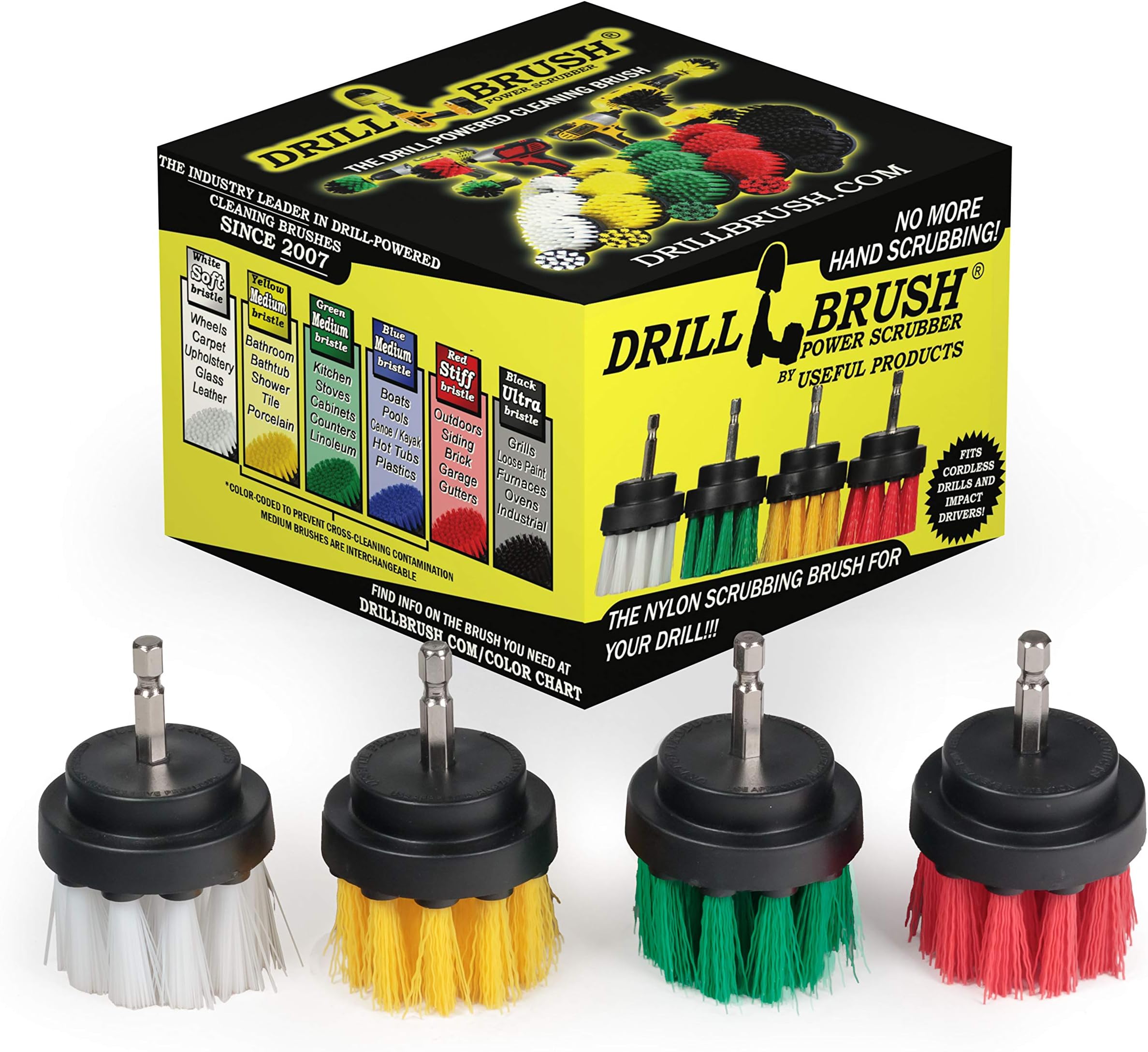 Drillbrush 4 Piece Drill Brush Small Diameter Cleaning Brushes for Use on Carpet, Tile, Shower Track, and Grout Lines