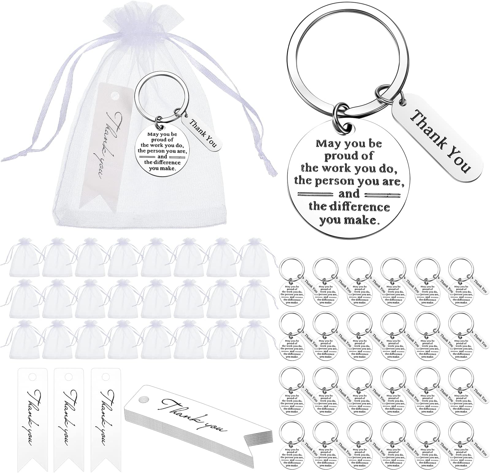 Yinkin 72 Pcs Employee Appreciation Gifts Bulk Staff Thank You Gifts Organza Bags with Cards for Coworkers Graduation Favors