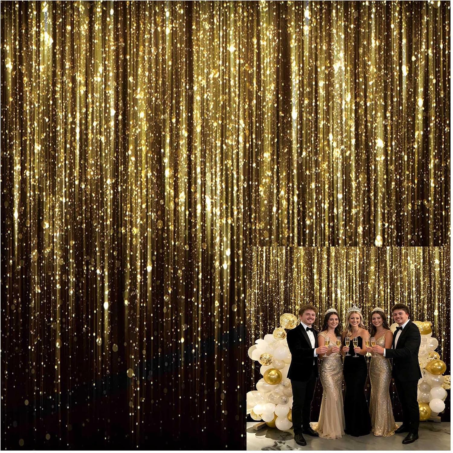 Fondo fotográfico negro dorado, 6x6 pies, brillo, tela de poliéster
