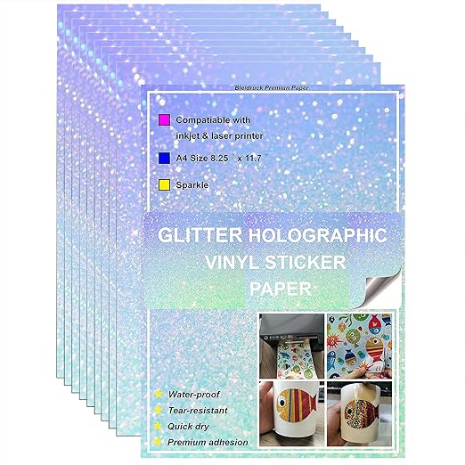 Bleidruck Printable Sparkle Holographic Premium Vinyl Sticker Paper 20 