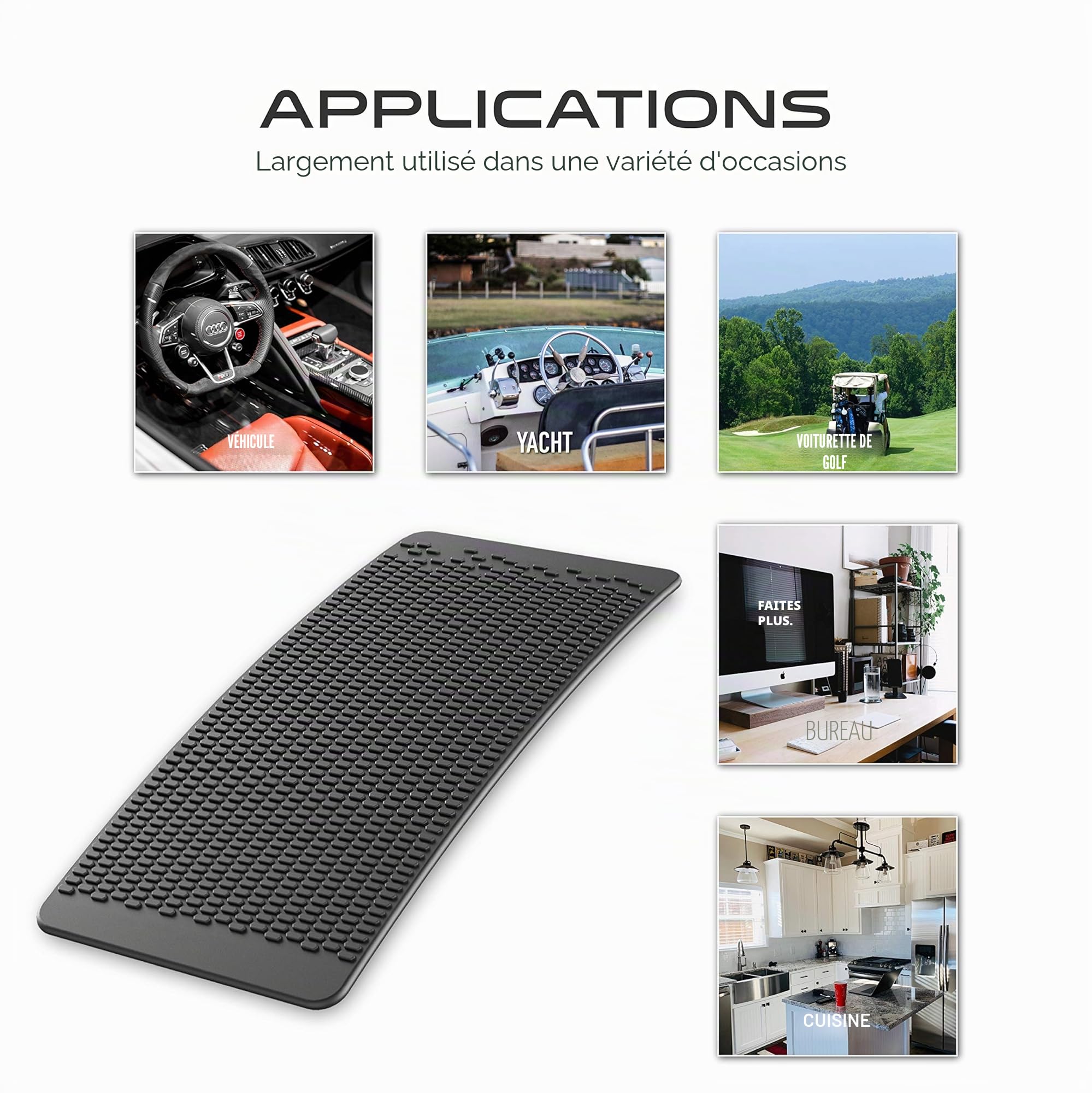 JIMISHA Tapis Antidérapant sur Tableau de Bord 160x73mm (Lot de 4), Anti-Glisse en Silicone Mat Collant Support Voiture pour Téléphone Lunettes Clé Pièces de Monnaie