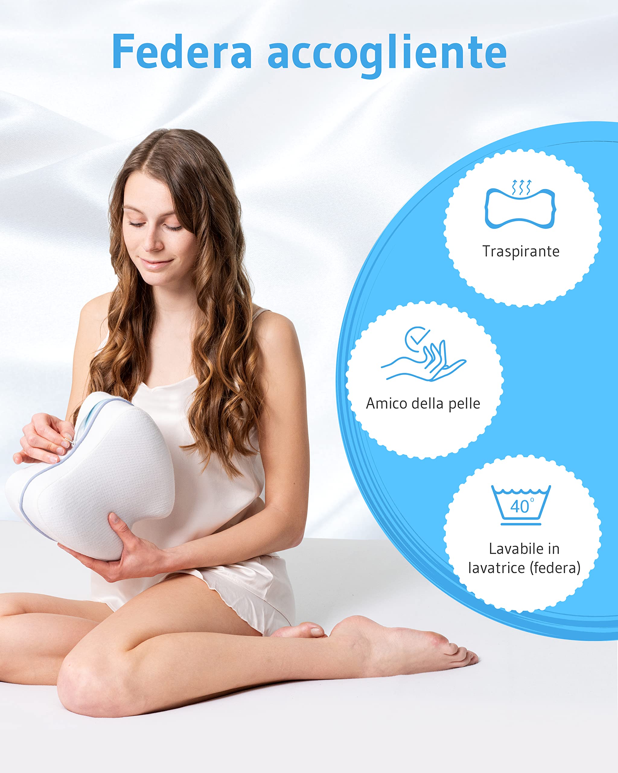 Third of Life Cuscino per gambe e ginocchia ortopedico I per dormire sul fianco senza fastidi I cuscino ergonomico di memory foam viscoelastica I Copertura traspirante, lavabile I 23.5x9.5 cm