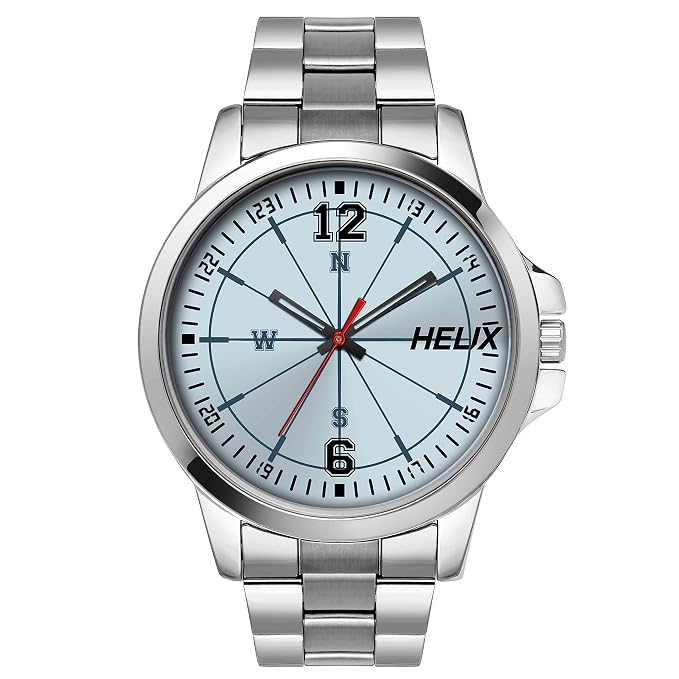 Helix by Timex Analog Watch for Man with Blue Round Dial & Silver Stainless Steel Bracelet Band Water Resistant Men's Wrist Watches - TW023HG25