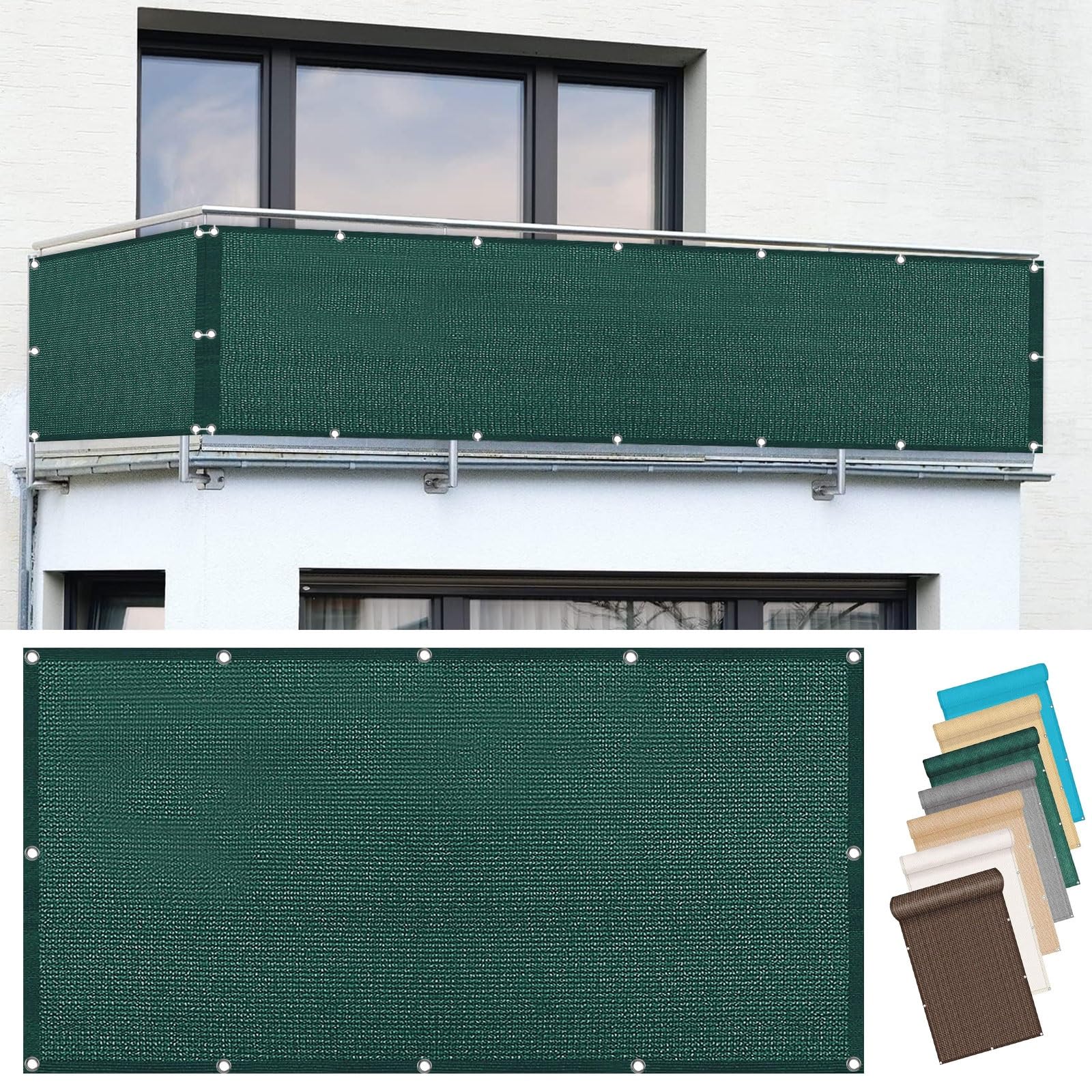 Osłona Ogrodzeniowa Balkonu 125 x 250 cm Ochrona Przed Podglądaniem Prywatność W Ogrodzie Z Oczkami I Sznurkiem Do Zewnętrznego Ogrodu Balkonowego, Ciemnozielony