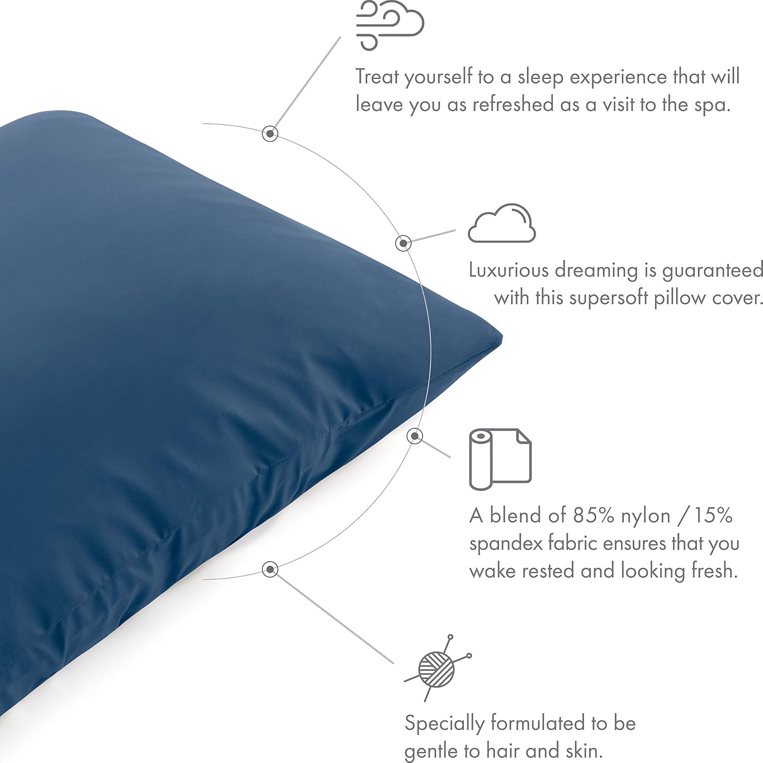Ultra Silk Like Beauty Pillow Cover - Blend of 85% Nylon and 15% Spandex Means This Cover is Designed to Keep Hair Tangle Free and Helps Skin - Bonus Matching Hair Scrunchie, Peacock Blue, Queen