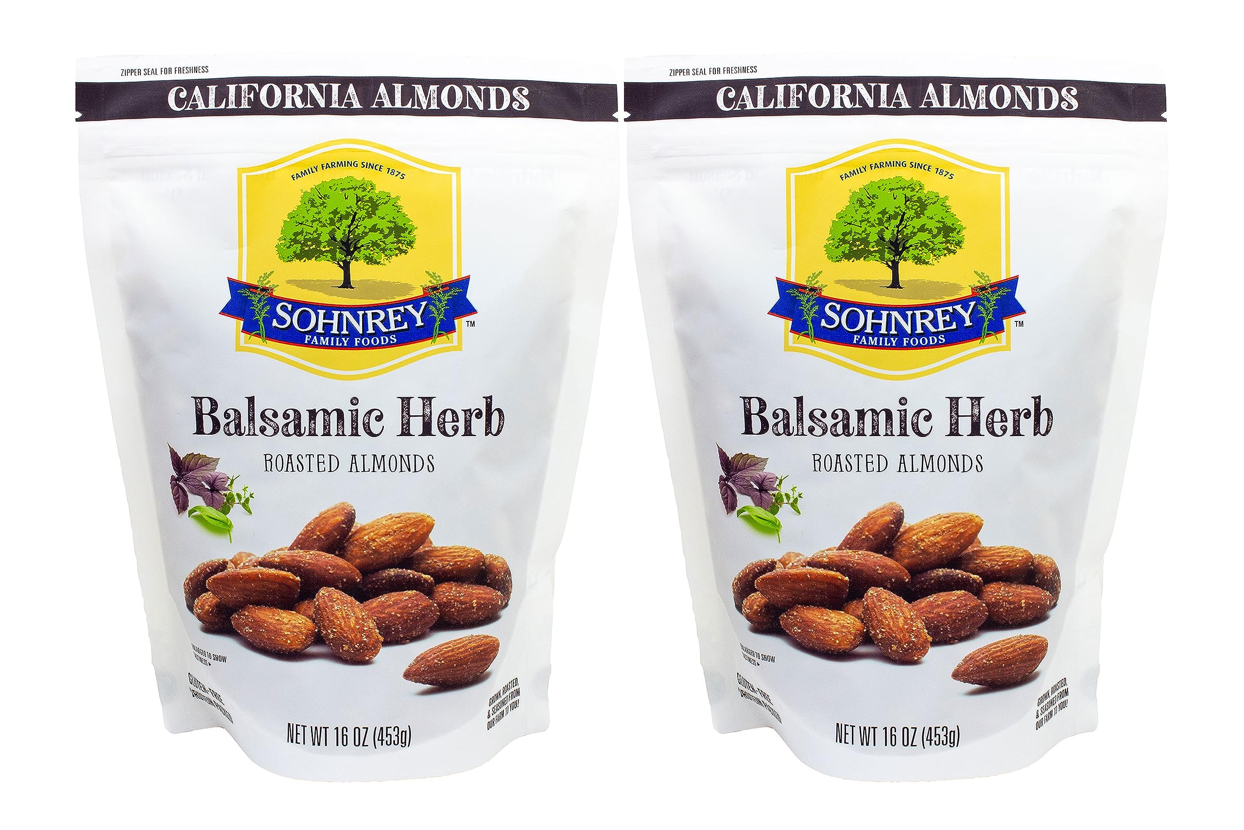 Balsamic Herb Roasted Seasoned Salt Vinegar and Herb Flavored Tangy Snack Almonds Steam Pasteurized (2-Pack) by Sohnrey Family Foods