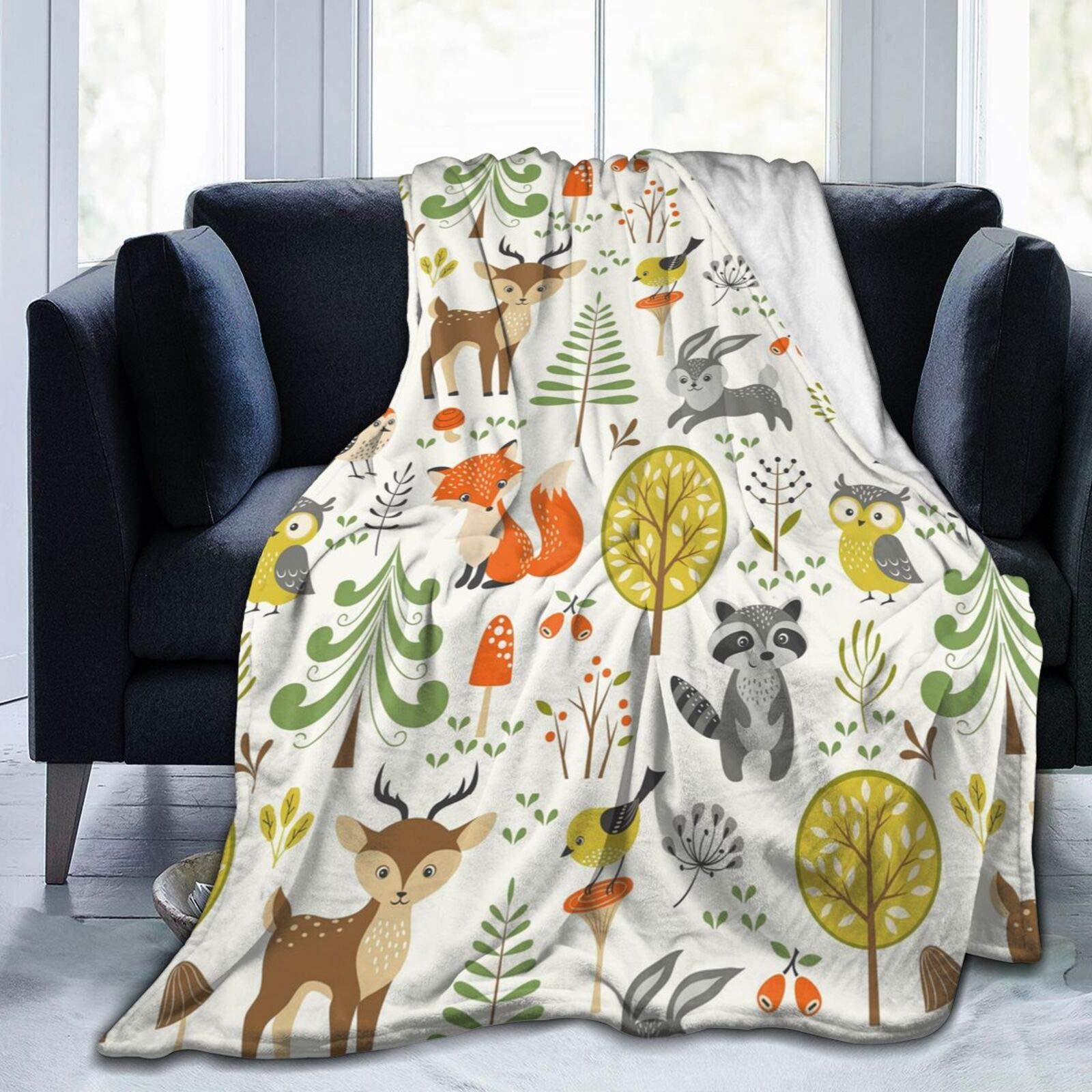 COMRTL Flannel Fleece Throw Blanket Bed Blanket Woodland Animal Micro Fleece Blanket Warm Soft Lightweight Cozy Microfiber Blanket Throw for Bed Couch Sofa All Seasons