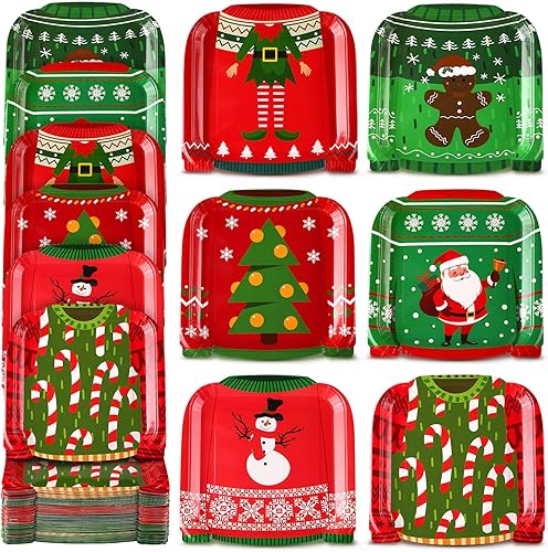Sliner Paquete de 120 platos de papel para suéter feo de Navidad, platos desechables de Navidad para fiestas, platos de postre, regalos a granel,