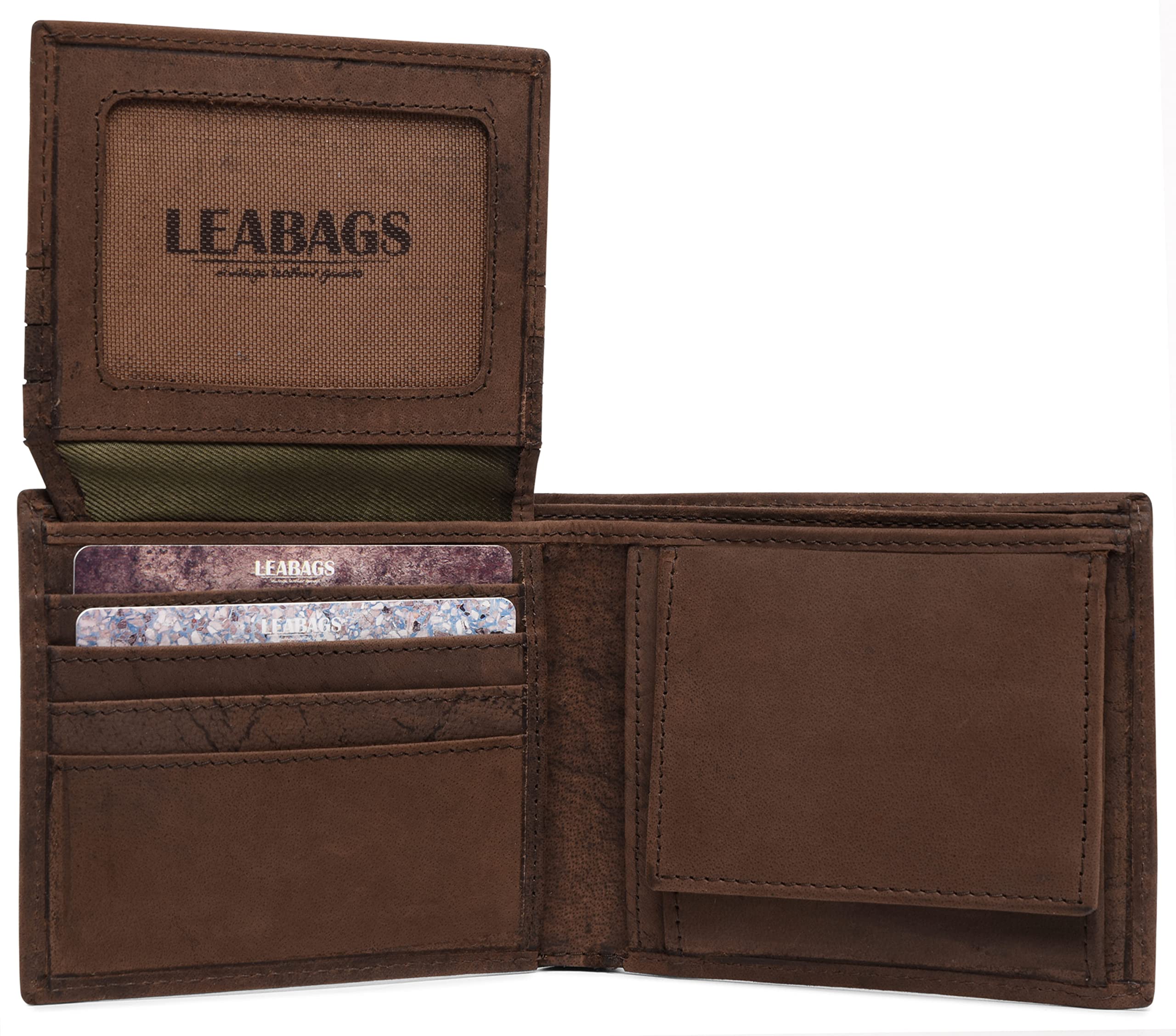 LEABAGS Leather Wallet for Men | Genuine Leather Purse with RFID Protection | Landscape Format | Wallet with Coin Pocket | 11 Card Slots | Men's Wallet with Reinforced Stitching | 4.3 x 3.5 x 0.8