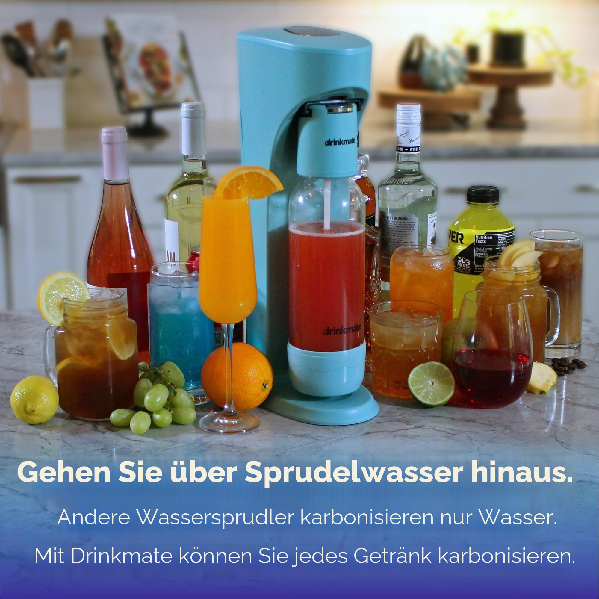 Drinkmate OmniFizz Sprudelwasser und Soda Maker, kohlensäurehaltig jedes Getränk, ohne es zu verwässern, CO2-Zylinder nicht im Lieferumfang enthalten (klassisches Weiß)