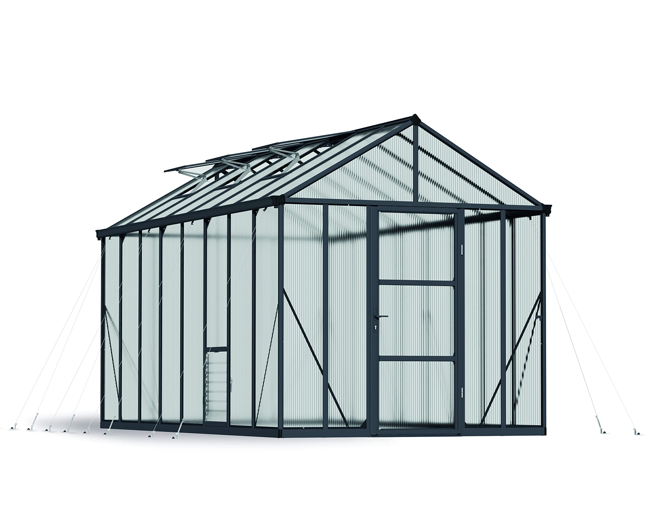 Palram Glory Gewächshaus - 10 mm Polycarbonat & extra dicker Aluminiumrahmen - Die solide Wahl des Gärtners, grau, 483.5 x 244.5 x 268.5 cm