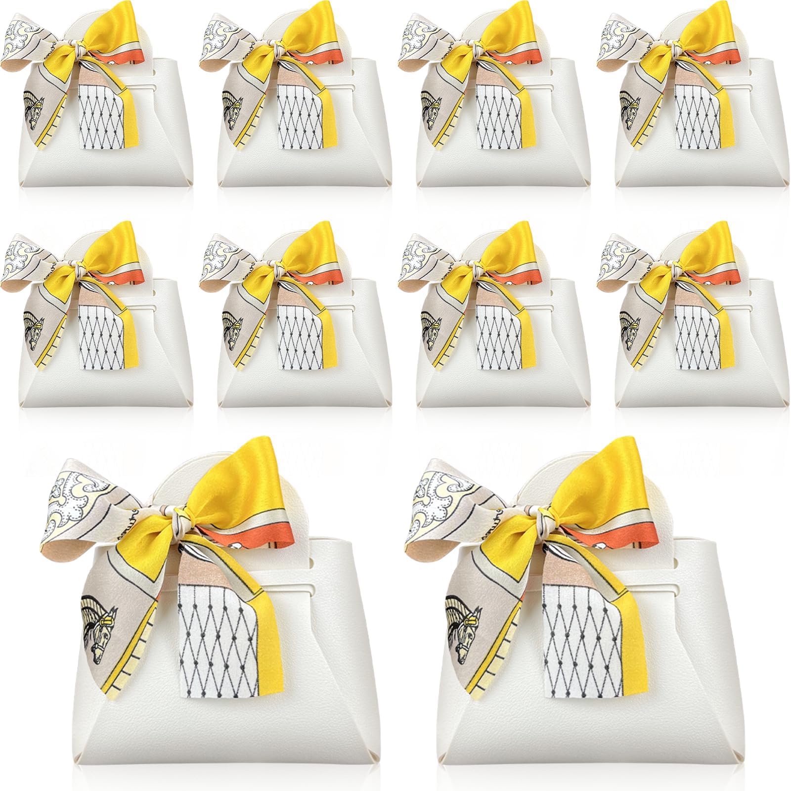 TERRIFI Exquisite White Gift Boxes, 10 Pack Small Party Favor Boxes Reusable Leather candy Gift Boxes for Newborn Baby Shower Birthday Wedding Party, Bomboniere Decoration