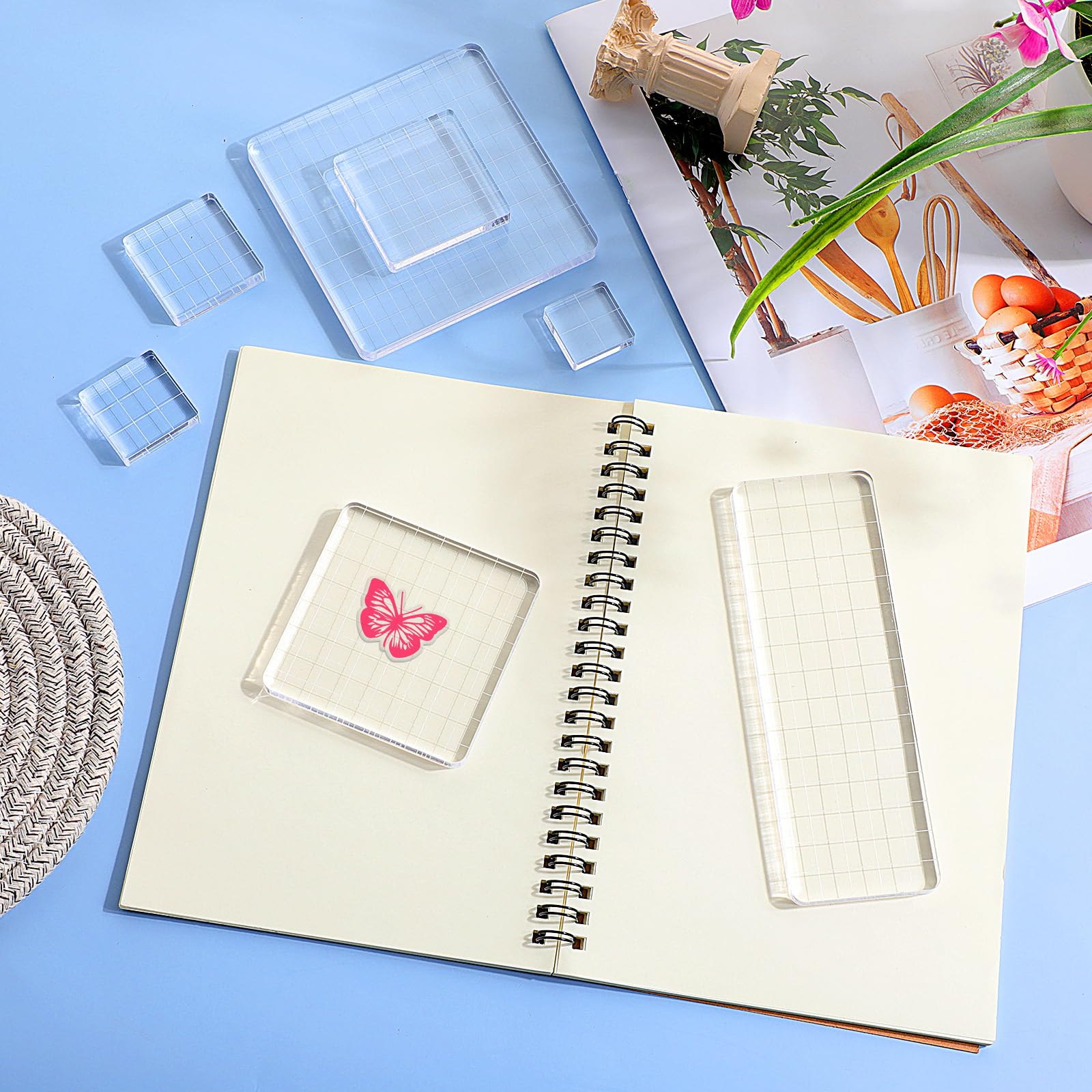 7 Pieces Acrylic Clear Stamp Block Clear Stamping Tools Set Decorative Stamp Blocks with Grid Lines for Scrapbooking Crafts, Card Making, DIY Projects (Assorted Sizes) - Image 6