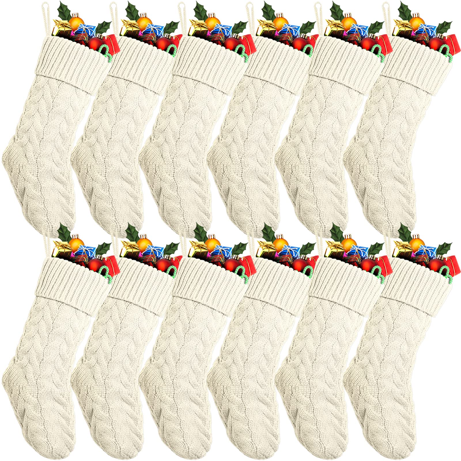 Vinsot 12 Set Christmas Stockings 18 Inches Big Cable Knitted Stockings Xmas Large Size Fireplace Stocking