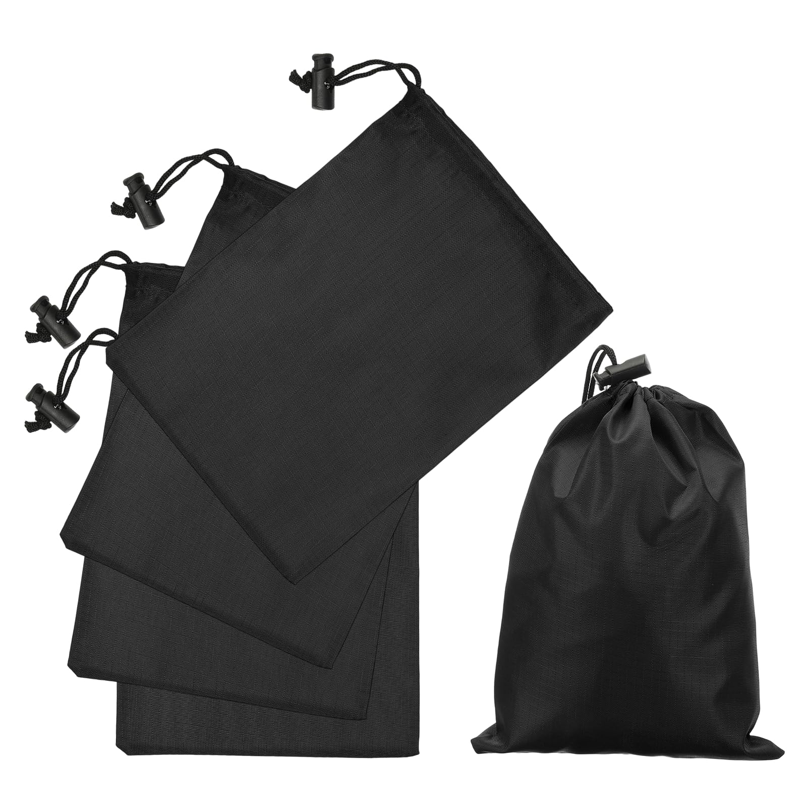 sourcing map 5Pcs 210D Polyester Drawstring Bag with Toggle, 6 x 8 Inch Waterproof Travel Storage Bag Foldable Stuff Sack Cinch Sack for Gym Travel Hiking Yoga Clothes Organizer, Black