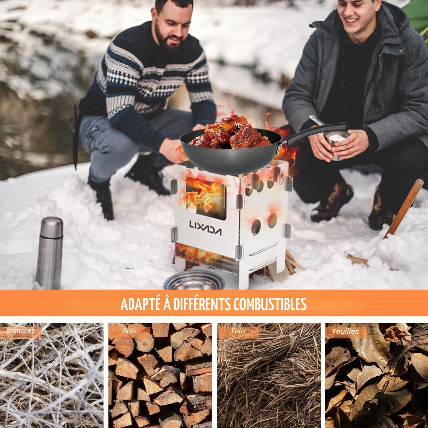 Lixada Réchaud de Camping à Bois Portable en Titane Cuisine de Plein Air de Pique-Nique avec Sac de Rangement pour Le Camping en Plein Air Randonnée Pique-Nique Barbecue 8,2 * 8,1 * 11,6 cm (Titane)