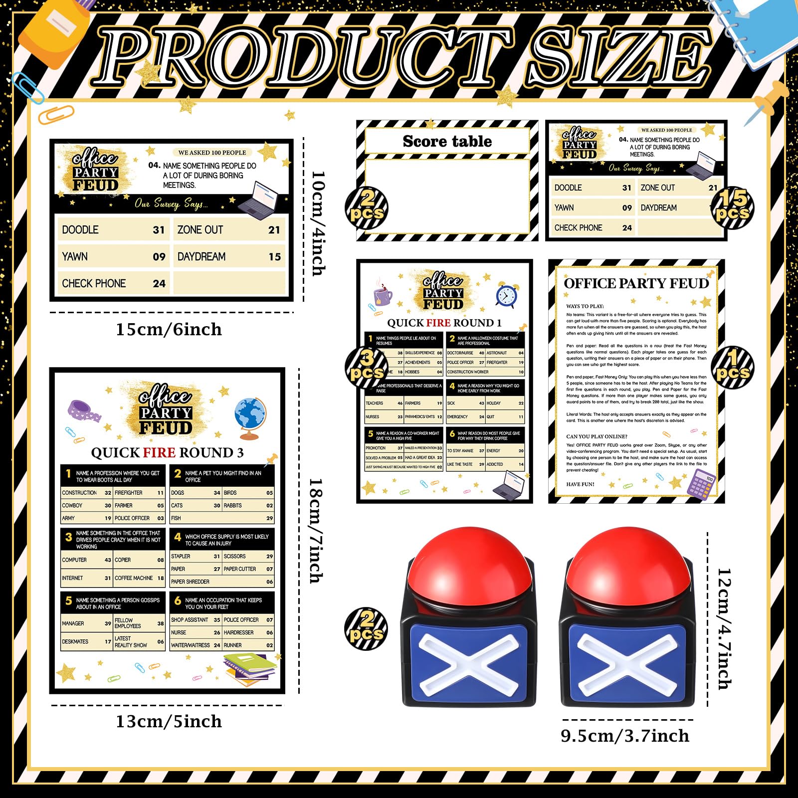 VioraWhite Giochi di feud amichevoli in ufficio con cicalini di gioco, giochi per feste in ufficio, quiz di faida di lavoro, giochi di team building, giochi per feste di lavoro, giochi a quiz sul