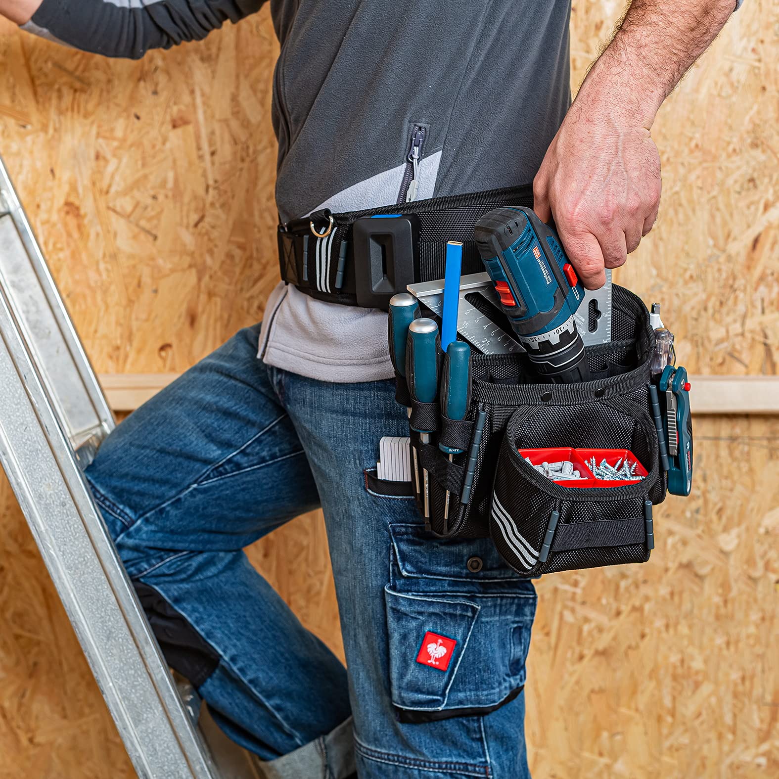 Bosch Sortimo ProClick Tool-Pouch L 36 w zestawie ProClick Holder - profesjonalna torba na narzędzia z wytrzymałej tkaniny syntetycznej - duża torba na pasek dla elektryków dla mężczyzn na plac budowy