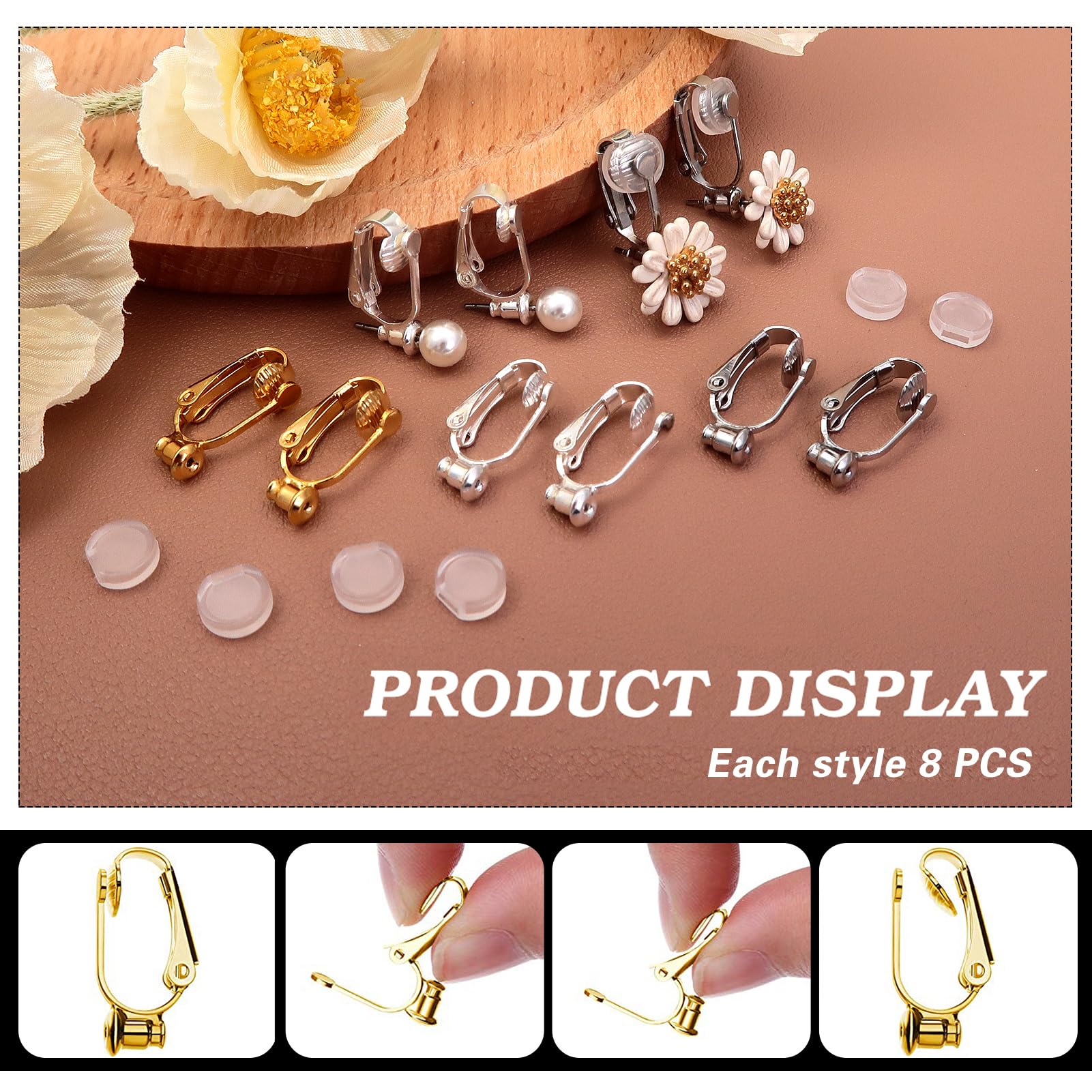 Clip Support Boucle D'oreille Pour Oreille Non Percée Laiton Argenté – Fougère