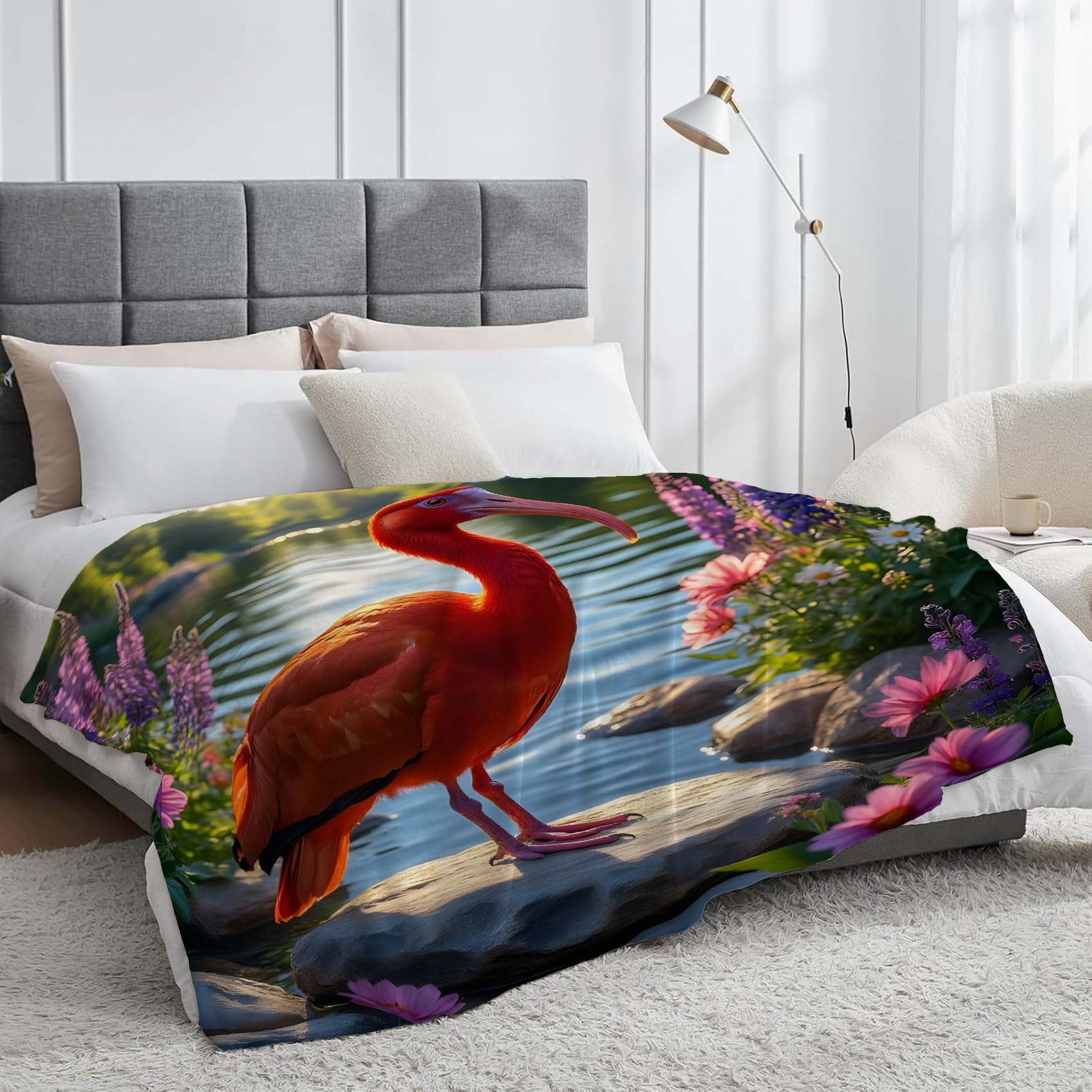 Koc Fioletowy Kwiatowy Koce Ibis Czerwony Koc Łóżko Pojedyncze Ciepłe, Miękkie Koce Sofa Puszysty Flanelowy 180 x 200 cm Na Wszystkie Pory Roku