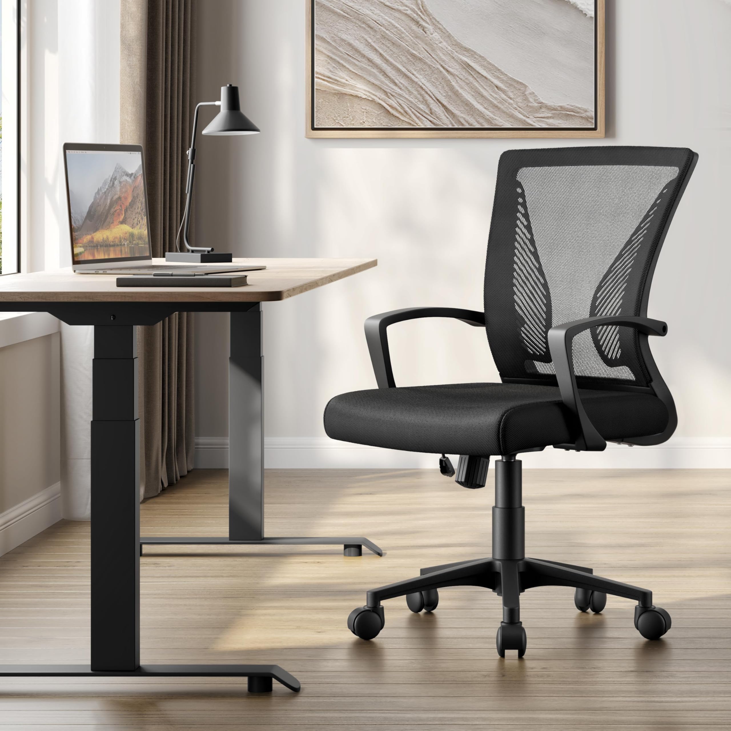 Yaheetech Bureaustoel, draaistoel, ergonomische bureaustoel met mesh-bekleding, managersstoel met wielen, in hoogte verstelbaar, groot zitvlak