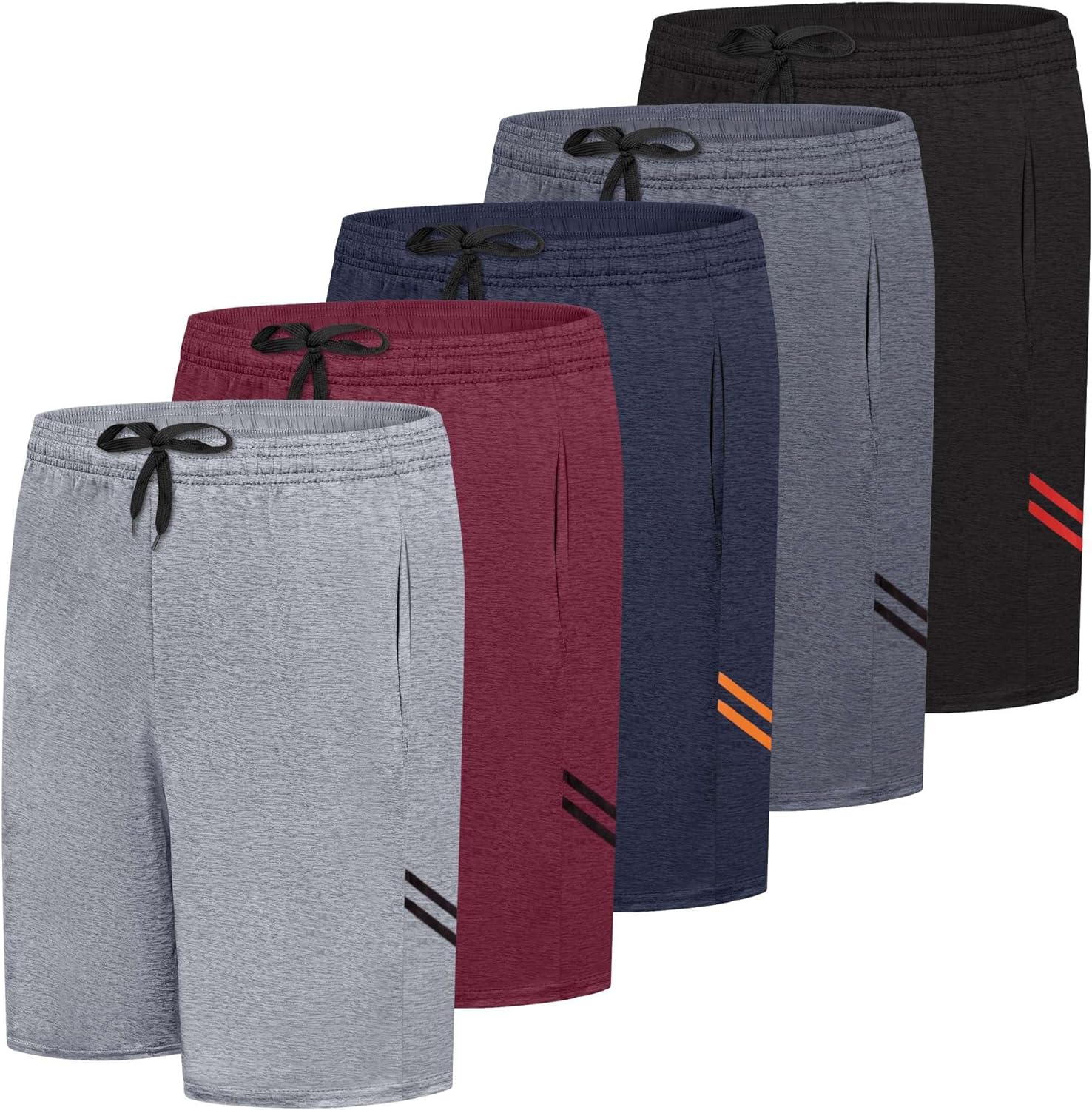 Real Essentials 5 Pack: Men’s Dry-Fit Sweat Resistant Active Athletic Performance Shorts