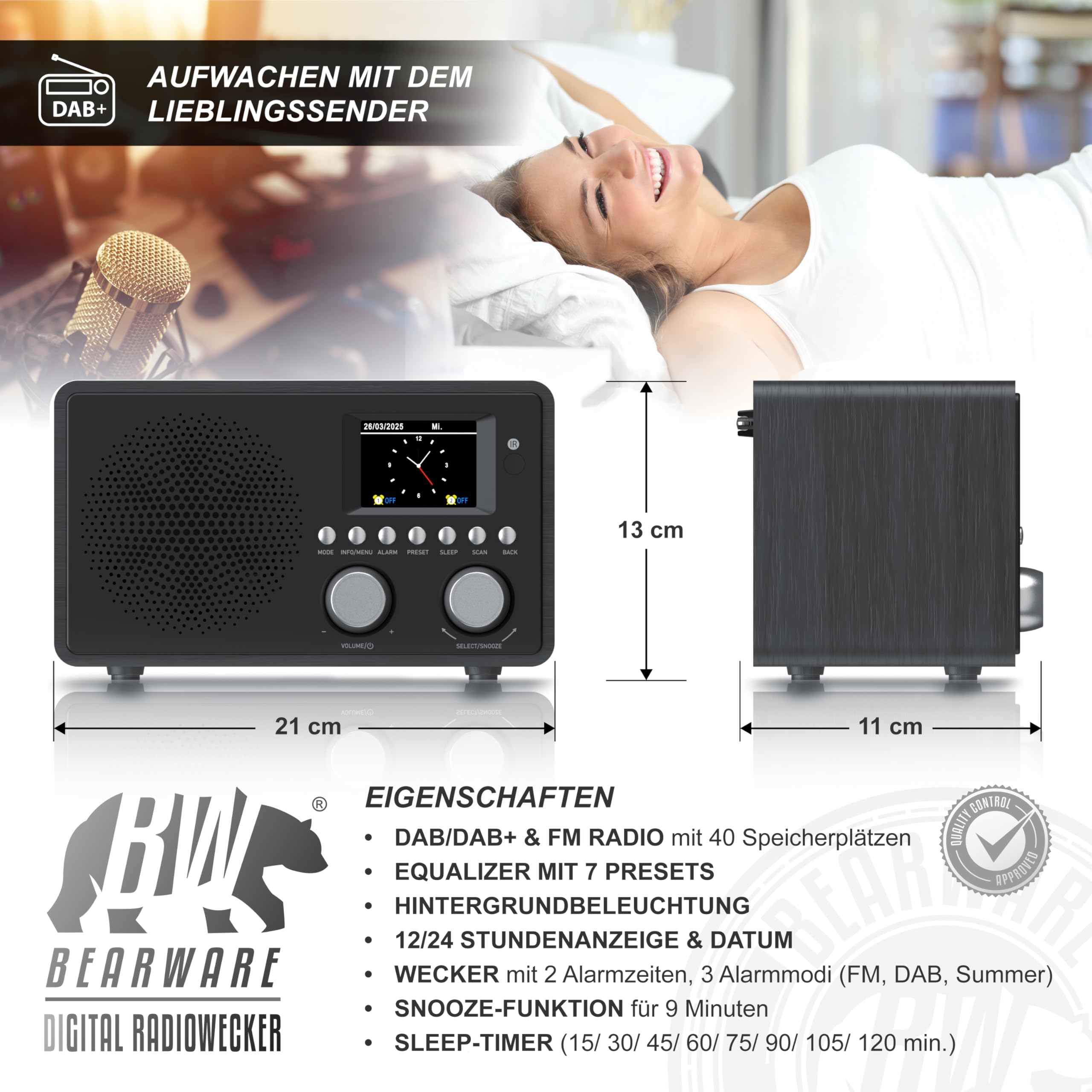 CSL - DAB+ Radio mit TFT Display und Fernbedienung - Bluetooth DAB Plus Radiowecker – DAB DAB+ FM-Radio – 40 Speicherplätze – Automatischer und manueller Suchlauf – Equalizer – USB-Datenport – AUX in