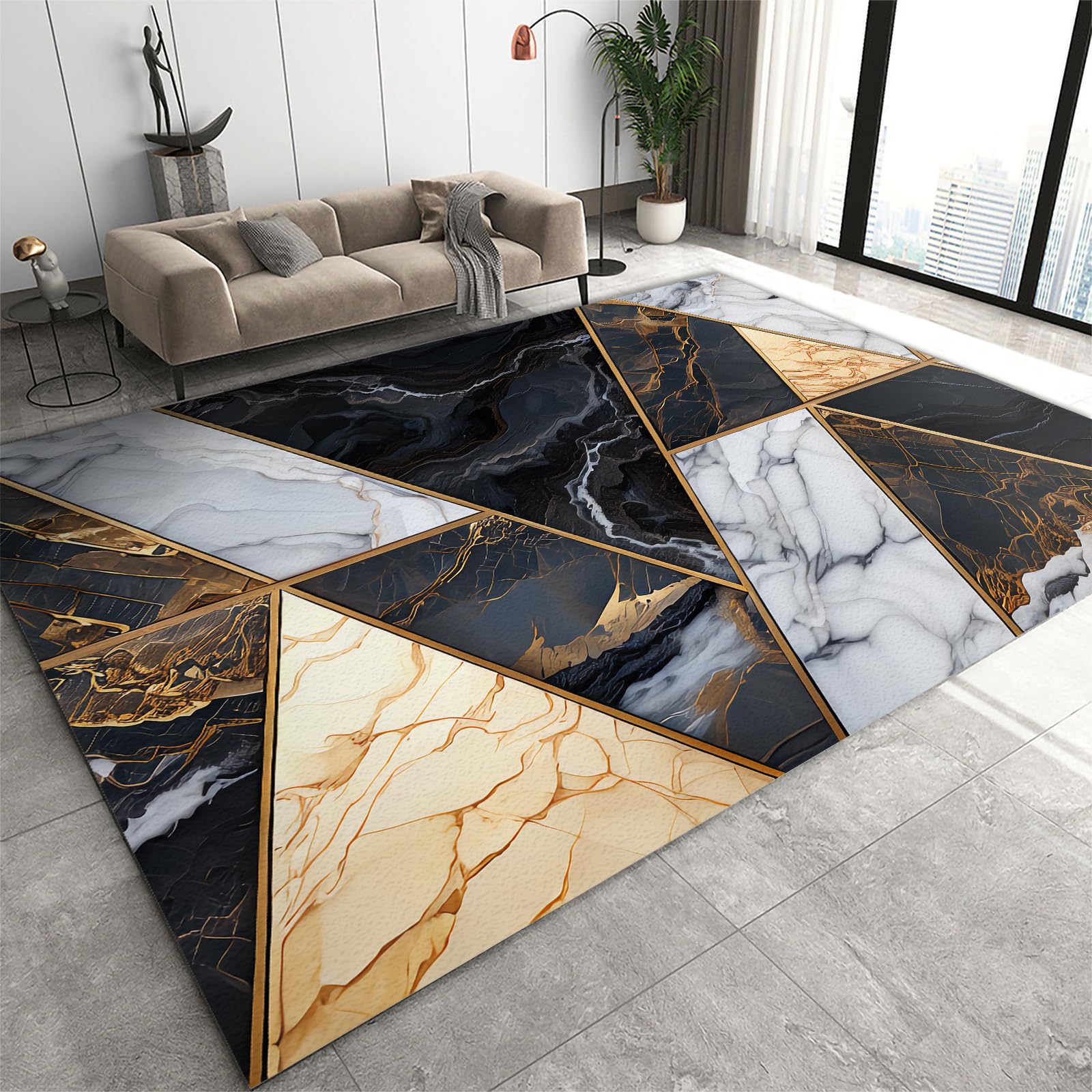 FIEMAR Area Rug 140x200cm Modern Abstract Geometric Area Rug, Aesthetic Comfy Carpet for Indoor Decor, Non-slip Rug, Low Pile Bedroom Rug, Machine Washable Foldable for Backyard Living Room