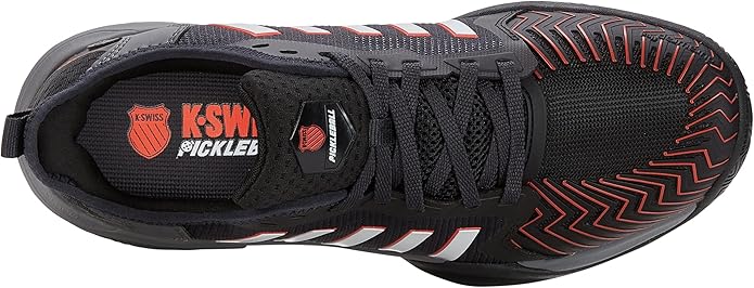 The K-Swiss Men's Pickleball Supreme Shoe is a high-performance shoe designed specifically for pickleball players. It features a durable and supportive construction that provides stability during quick and agile movements on the court. The shoe is also equipped with a cushioned midsole that offers responsive and comfortable cushioning for long periods of play.