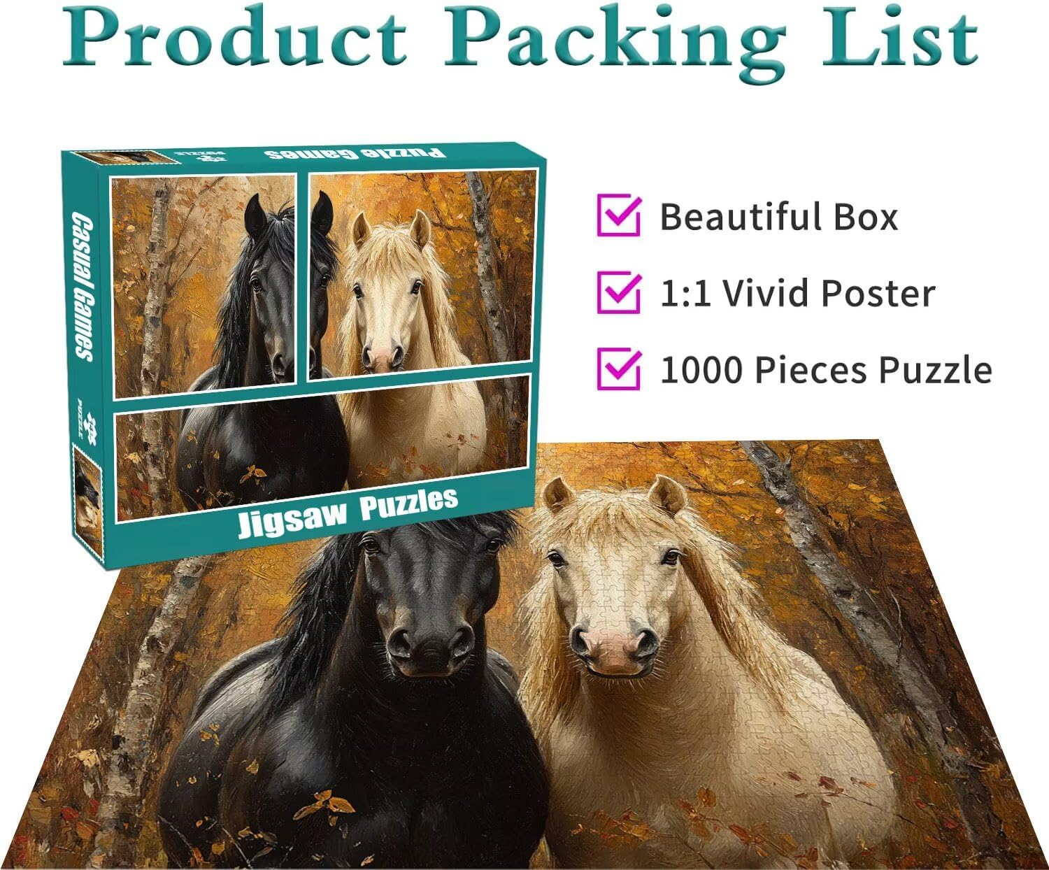 Pferd Puzzle für Erwachsene Kinder Anspruchsvoll 5000 Teile Impossible Klassische Puzzles Schwer Tier ab 8 9 10 Jahre Mädchen Jungen Jigsaw Kunst Educa, für Dekoration und Geschenke 105x156cm t-623