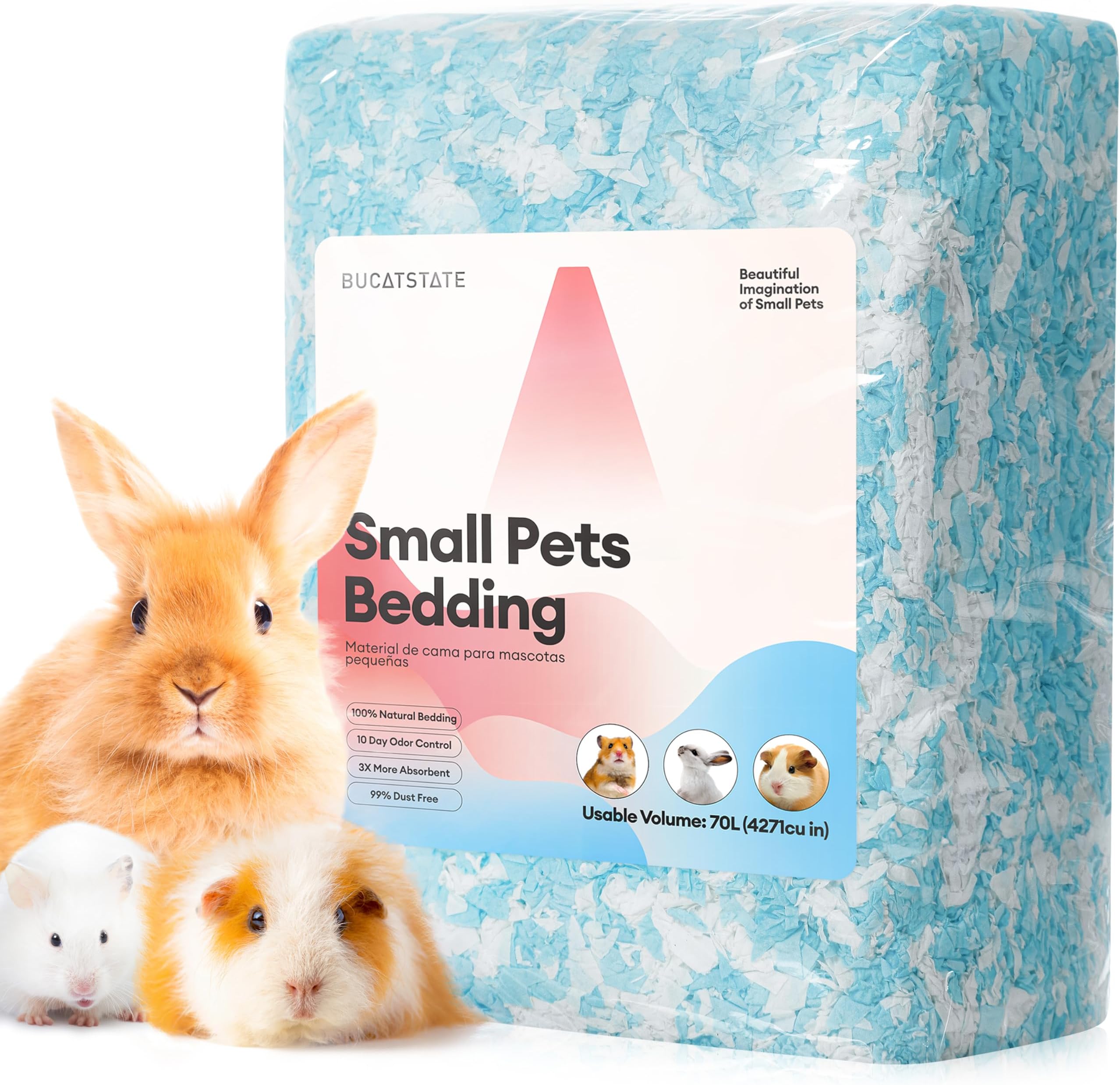 Hamster Bedding 70L, 99% Dust-Free and Odor Control Guinea Pig Bedding, Natural Paper Rabbit Bedding for Cages Rat Syrian Dwarf Hamster Hedgehog (Blue)